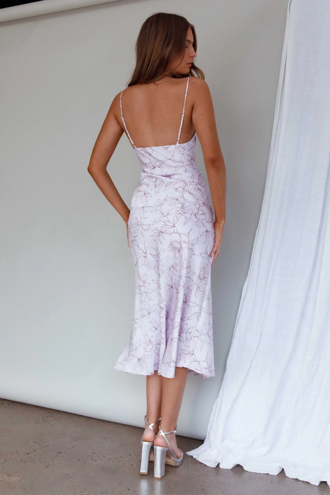 Well Versed Pleated Bust Front Split Dress Flowers Lavender - Seraphlike