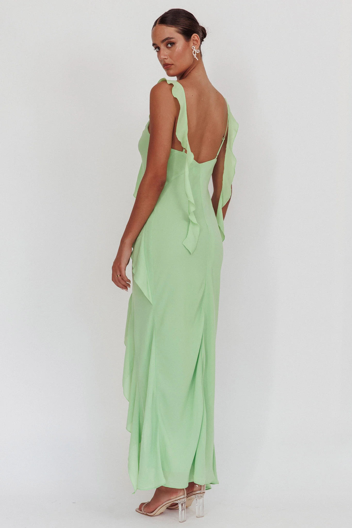 Johannson Ruffle Trim Maxi Dress Pistachio - Seraphlike