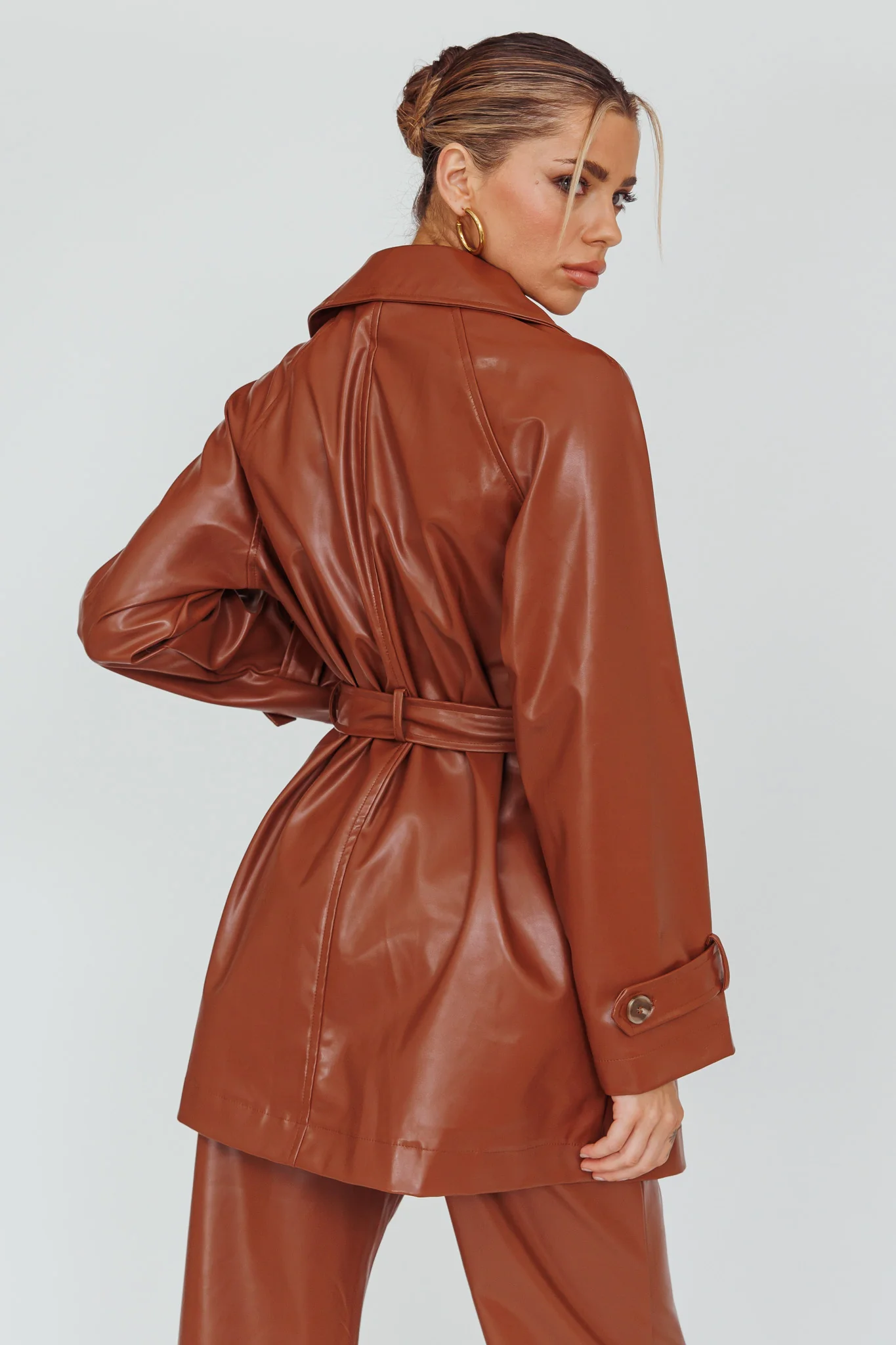 Noa Faux Leather Belted Jacket Terracotta - Seraphlike