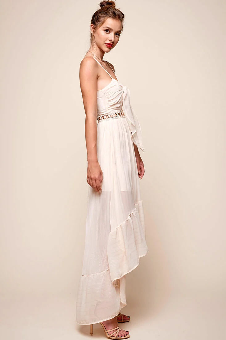 Riviera High-Low Hem Dress Beige - Seraphlike