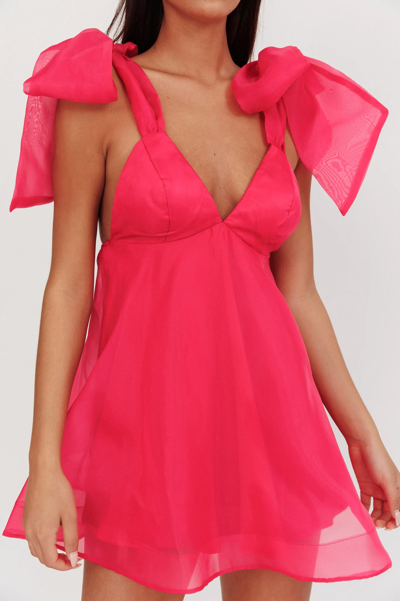 Chantilly Tied Shoulder Mini Dress Fuchsia - Seraphlike