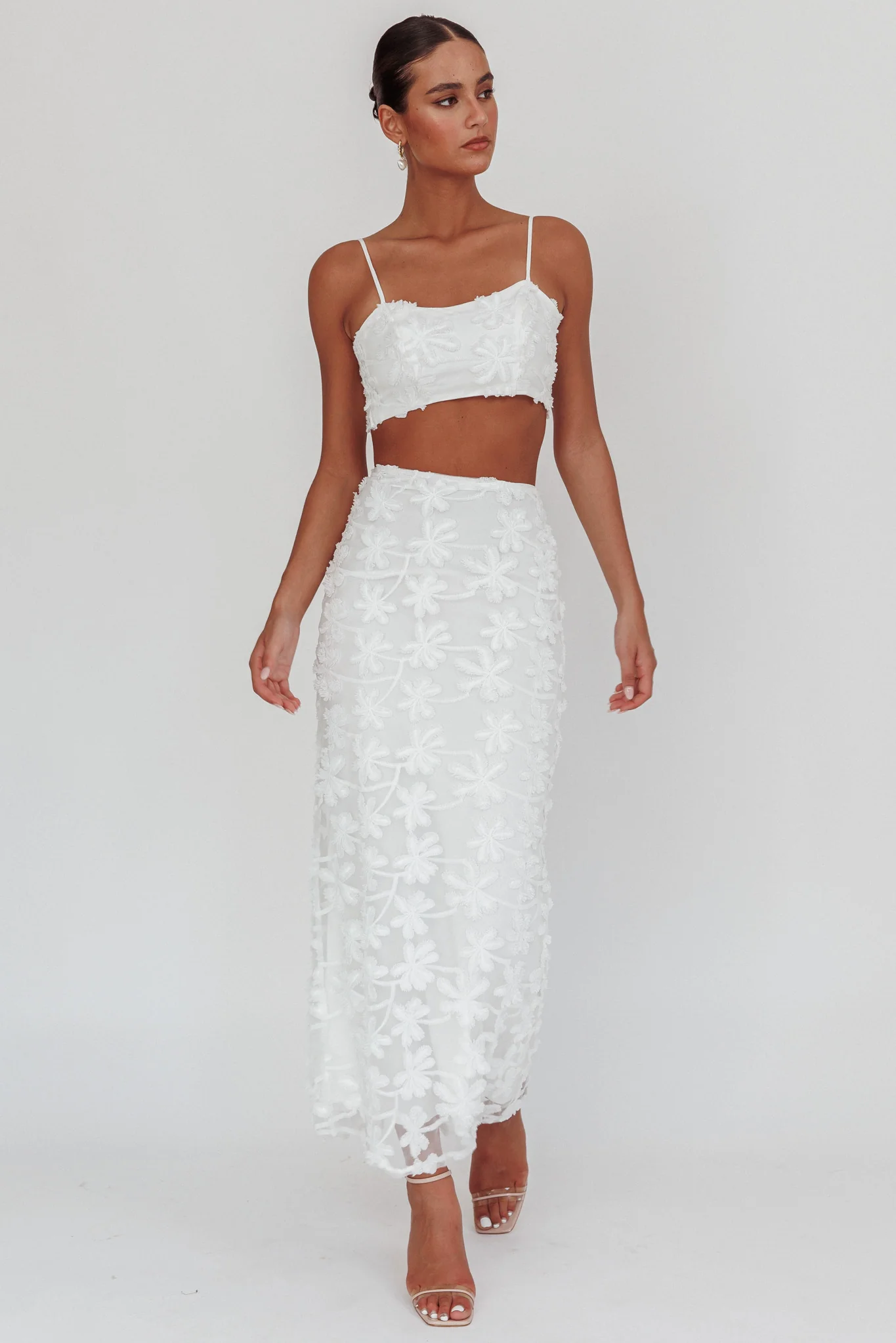 Casi Palm Tree Embroidered Maxi Skirt White - Seraphlike