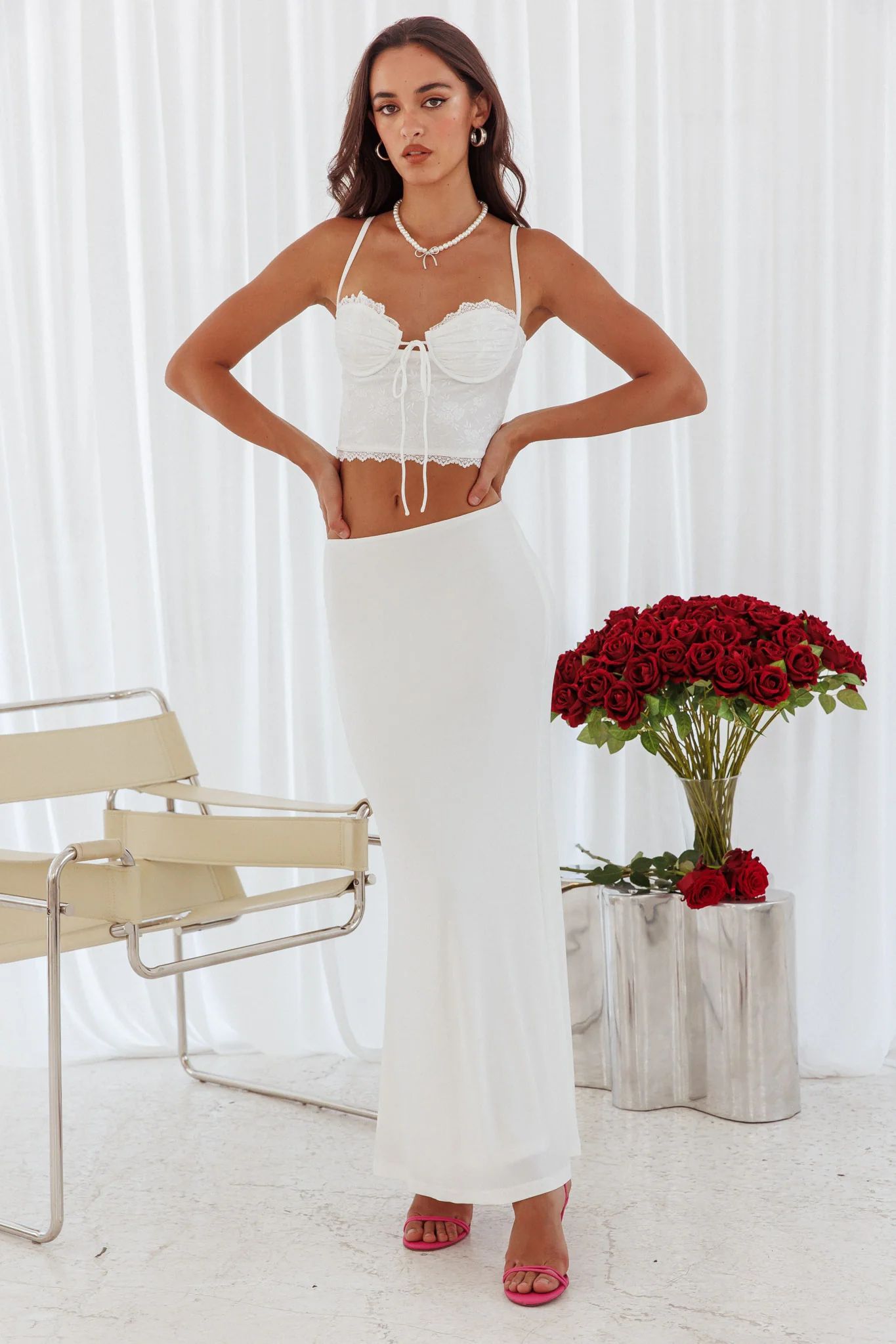 Fortune Stretch Maxi Skirt Off White - Seraphlike