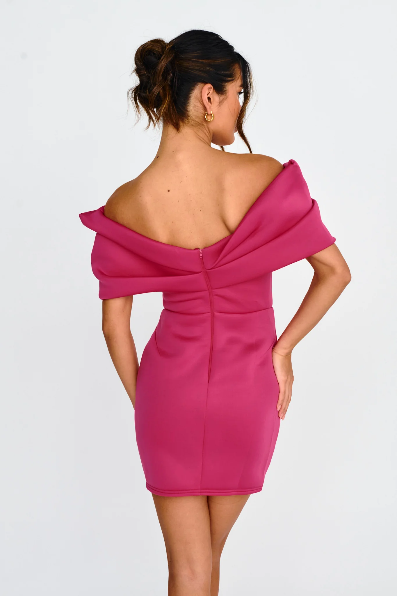 Lucky Star Off Shoulder Cut-Out Mini Dress Fuchsia - Seraphlike