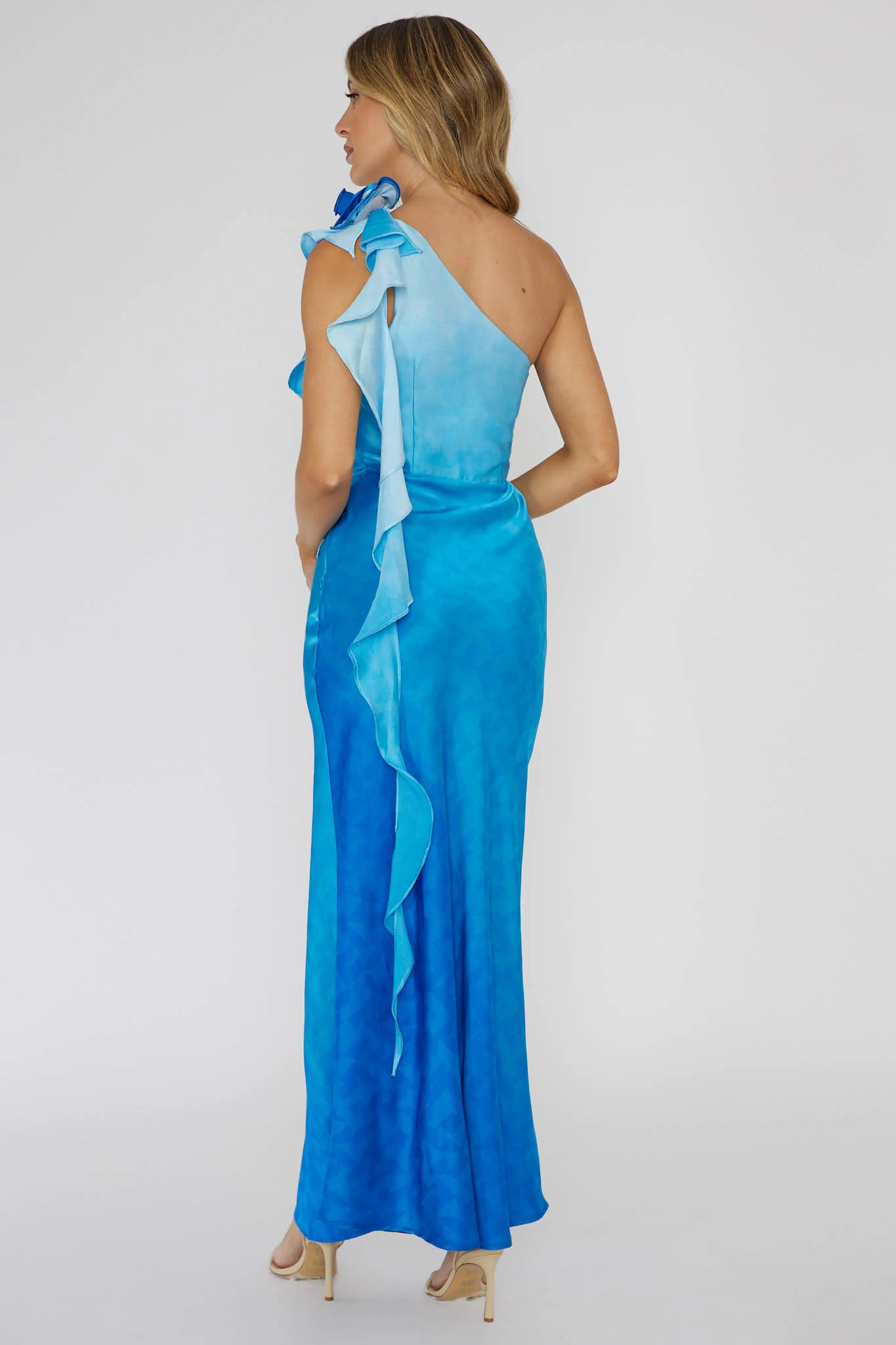 Mariyan One Shoulder Rose Maxi Dress Blue - Seraphlike