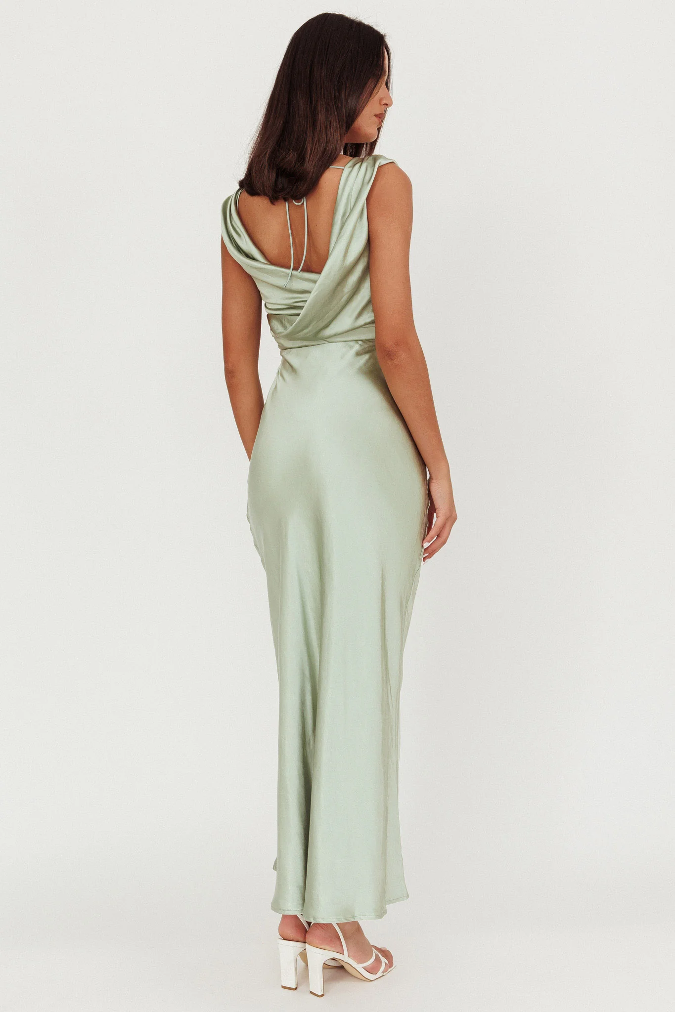 Chills Cowl Neck Satin Maxi Dress Sage - Seraphlike