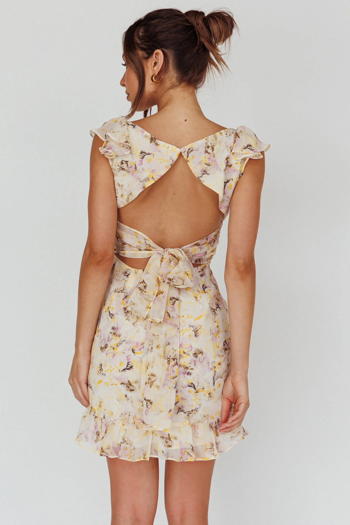 Make Memories Frill Strap Mini Dress Floral Yellow - Seraphlike