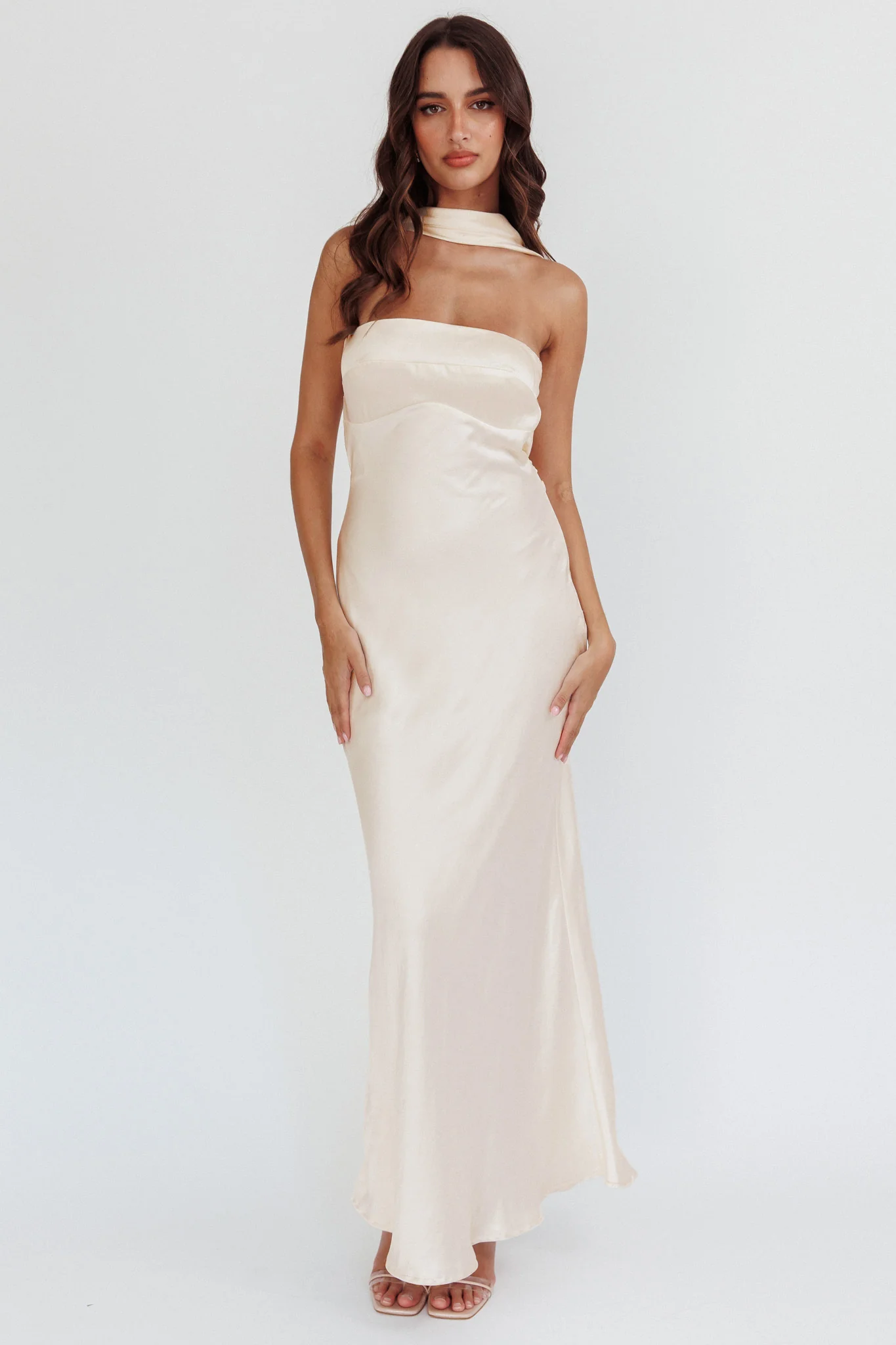 Damsel Reverse Halter Maxi Dress Oyster - Seraphlike
