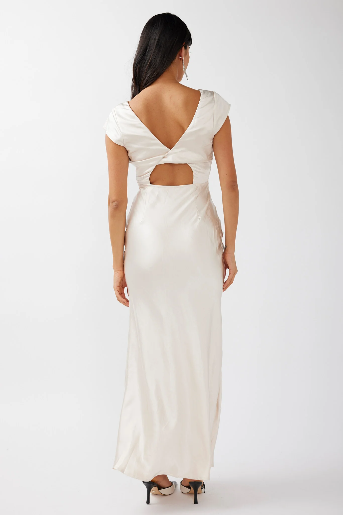 Lucinda V-Neck Twist Back Midi Dress Champagne - Seraphlike
