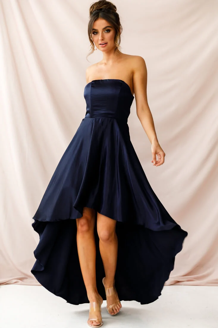 Belle Strapless High-Low Hem Dress Navy - Seraphlike