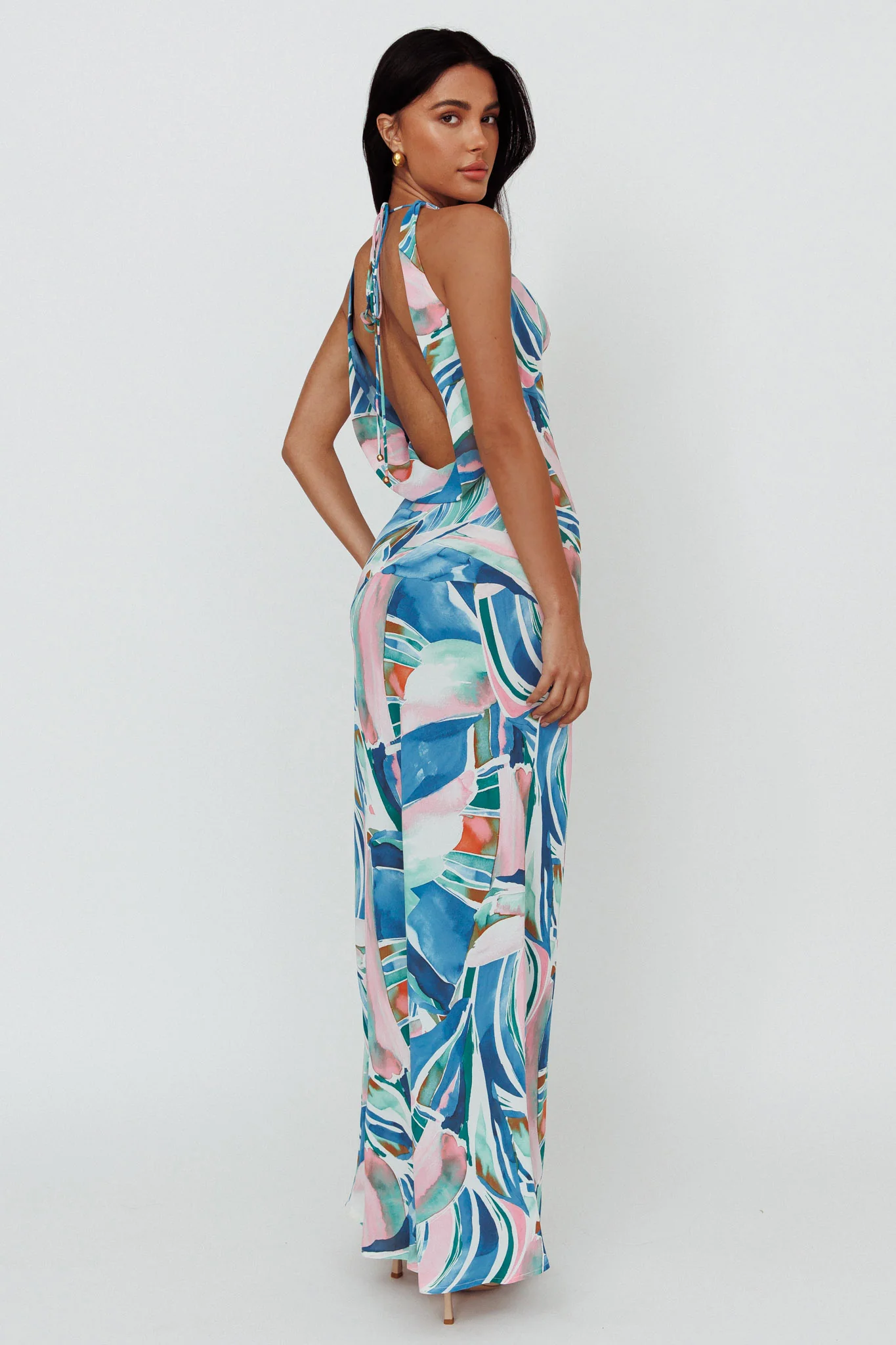 Cassiopeia Open Back Maxi Dress Abstract Blue - Seraphlike