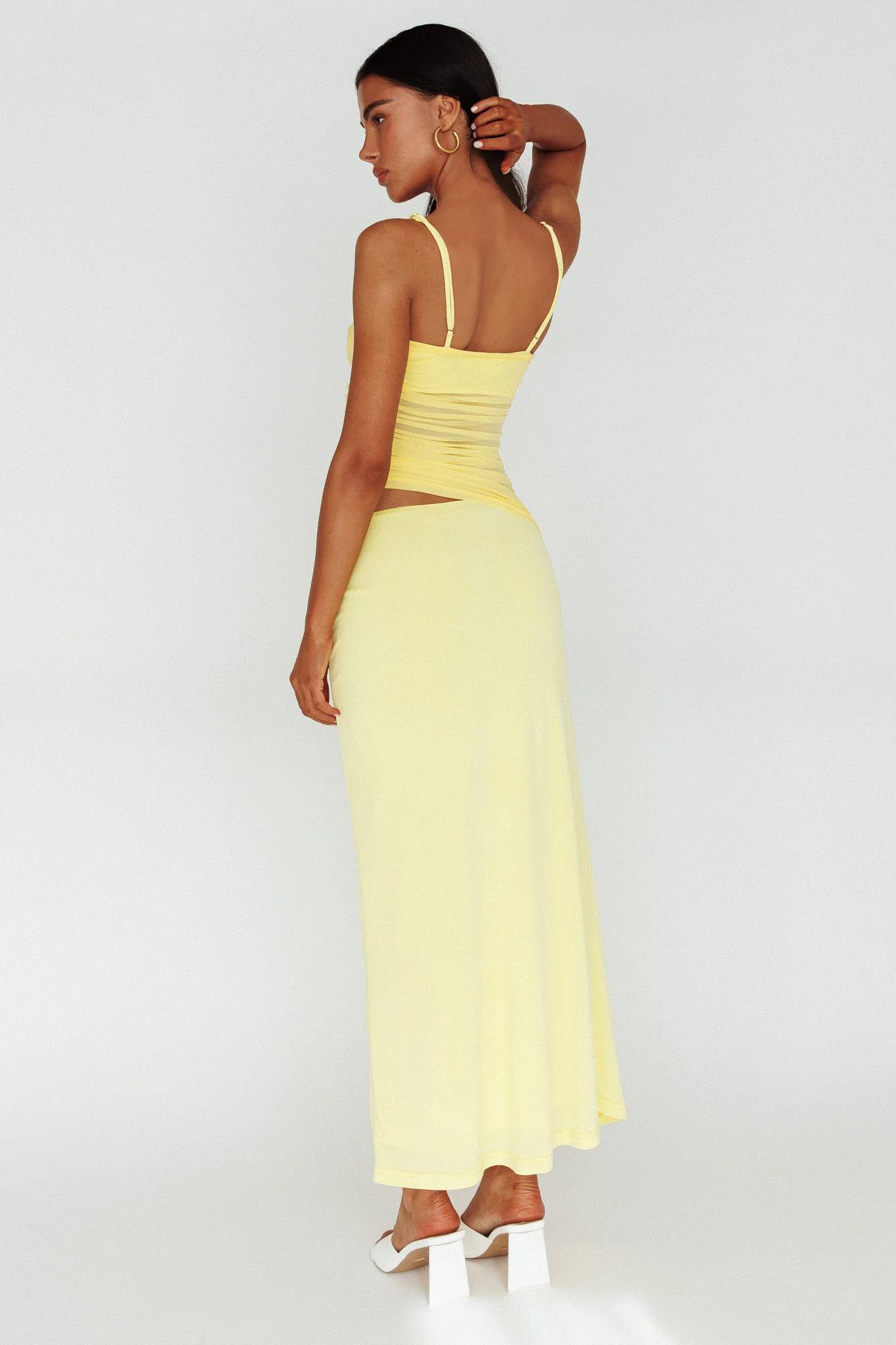 Lorely Ruched Bodice Midi Dress Yellow - Seraphlike