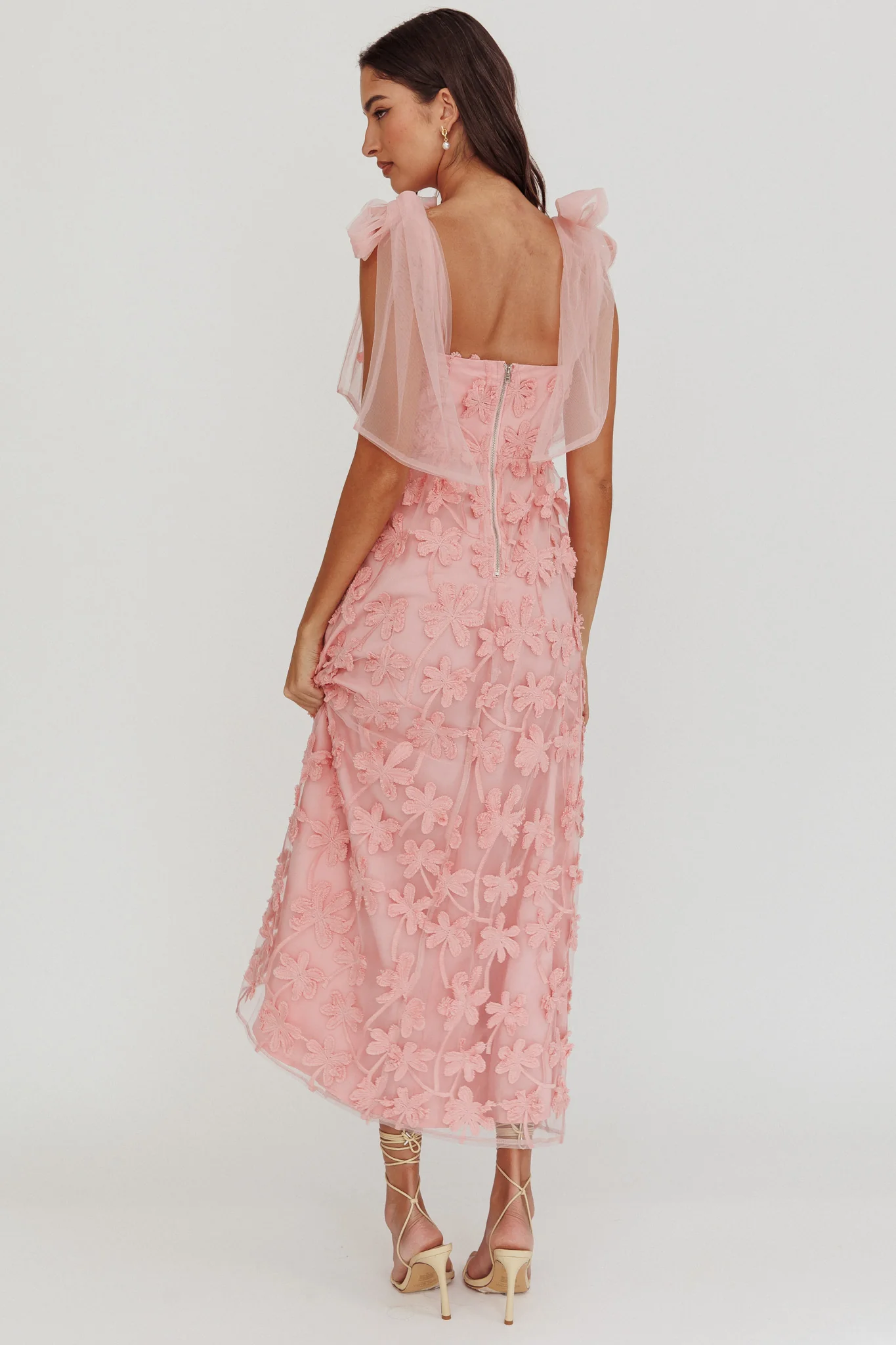 Mykonos Morning Tied Shoulder Tree Maxi Dress Blush - Seraphlike