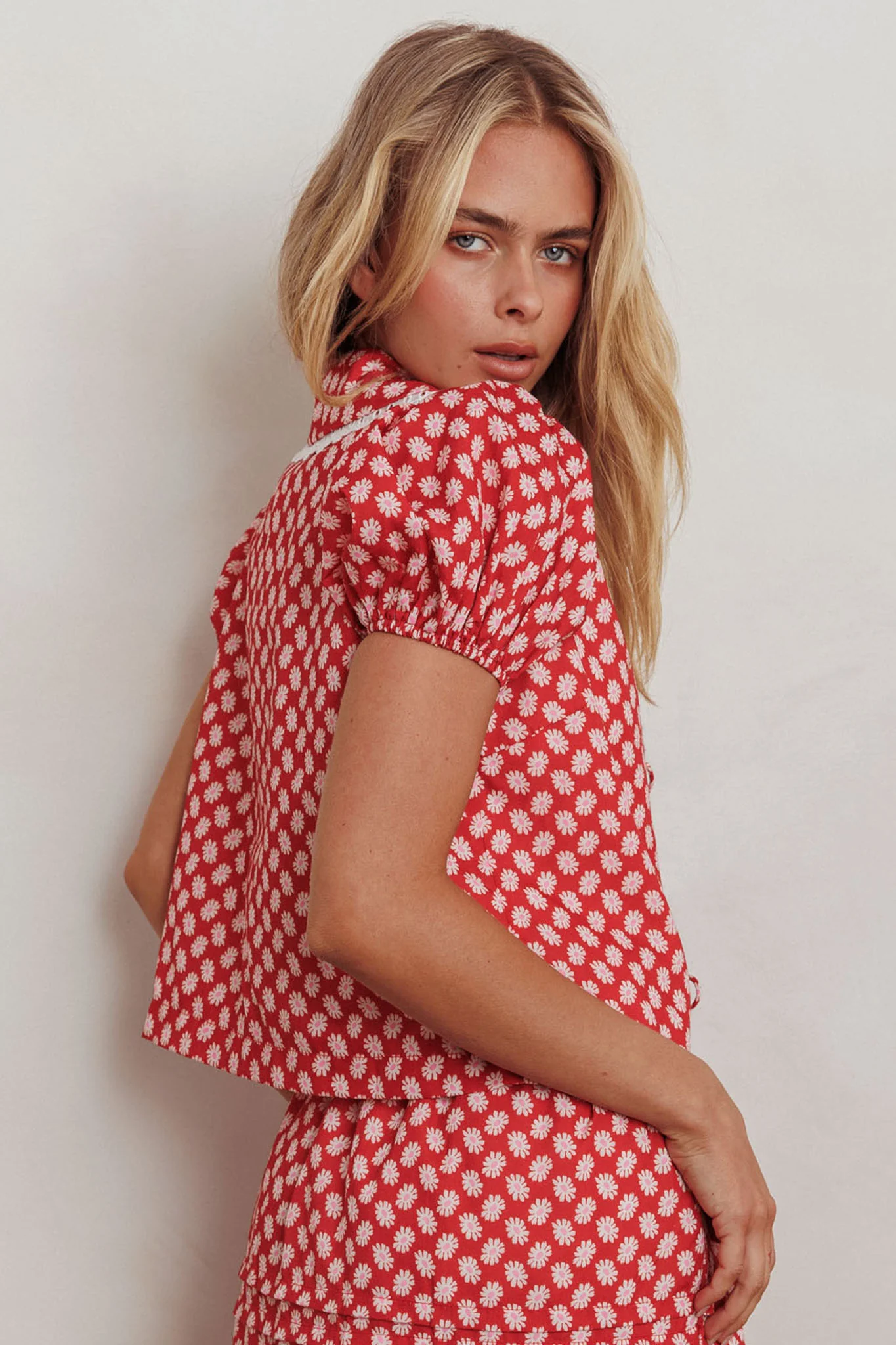 Danessa Tie Front Top Floral Red - Seraphlike