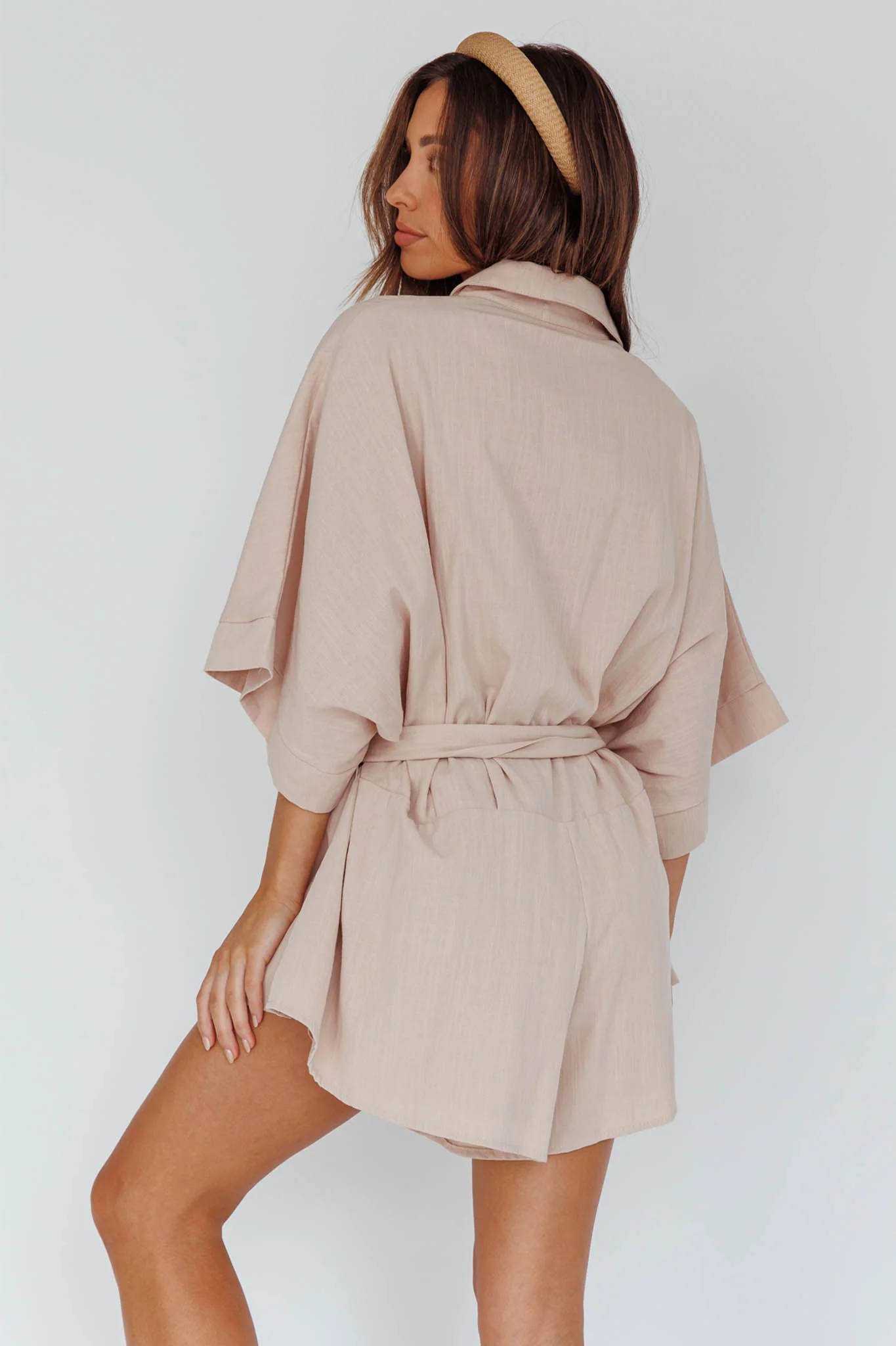 Daytona Beach Button-Up Romper Sand - Seraphlike