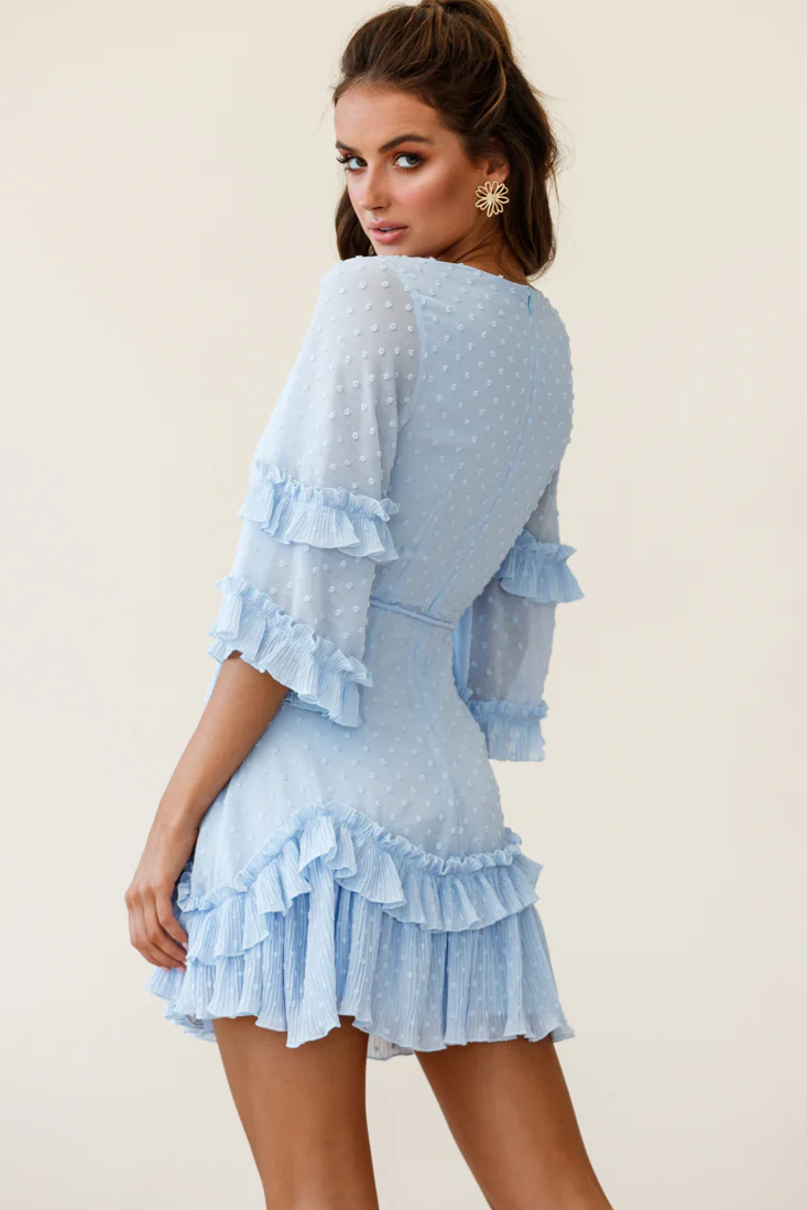 Erica Bell Sleeve Accordion Pleat Dress Hail Spot Baby Blue - Seraphlike