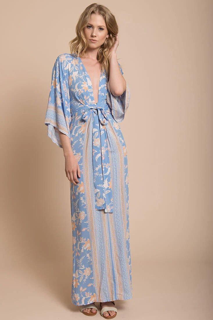 Kira Kimono Maxi Dress Blue - Seraphlike