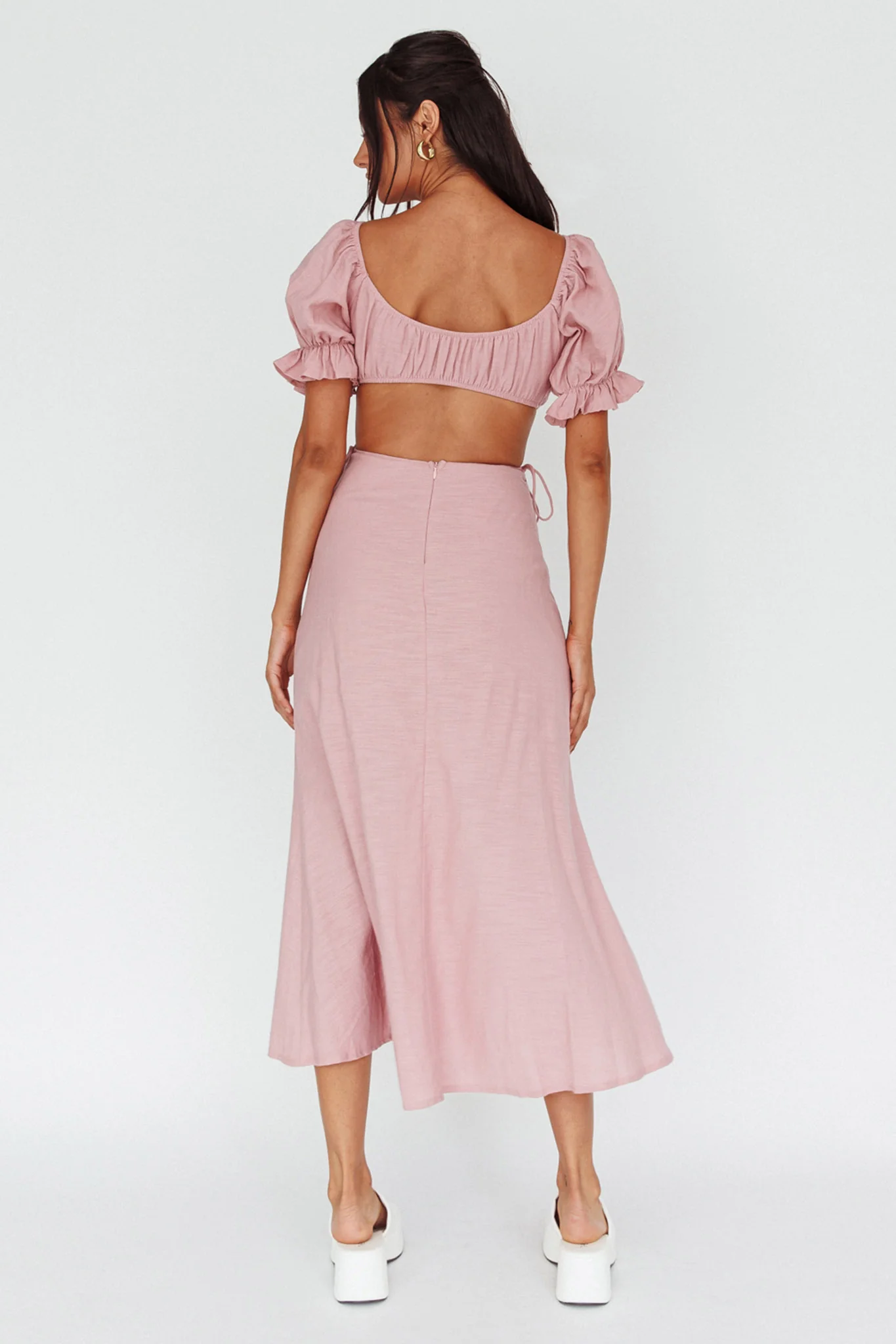 Fancy Free Puff Sleeve Midi Dress Blush - Seraphlike