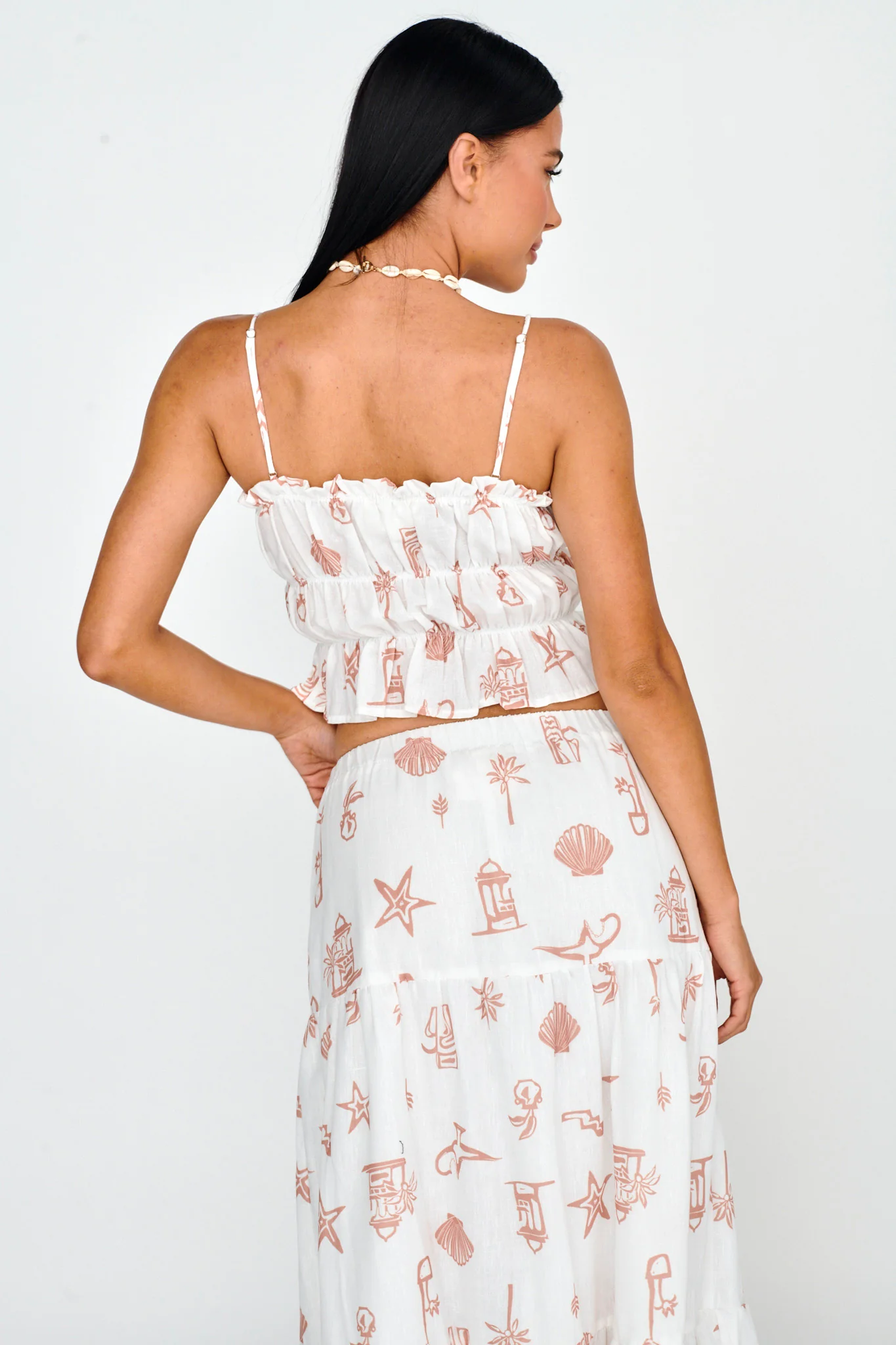 South Bay Ruched Cami Top Print Mocha - Seraphlike