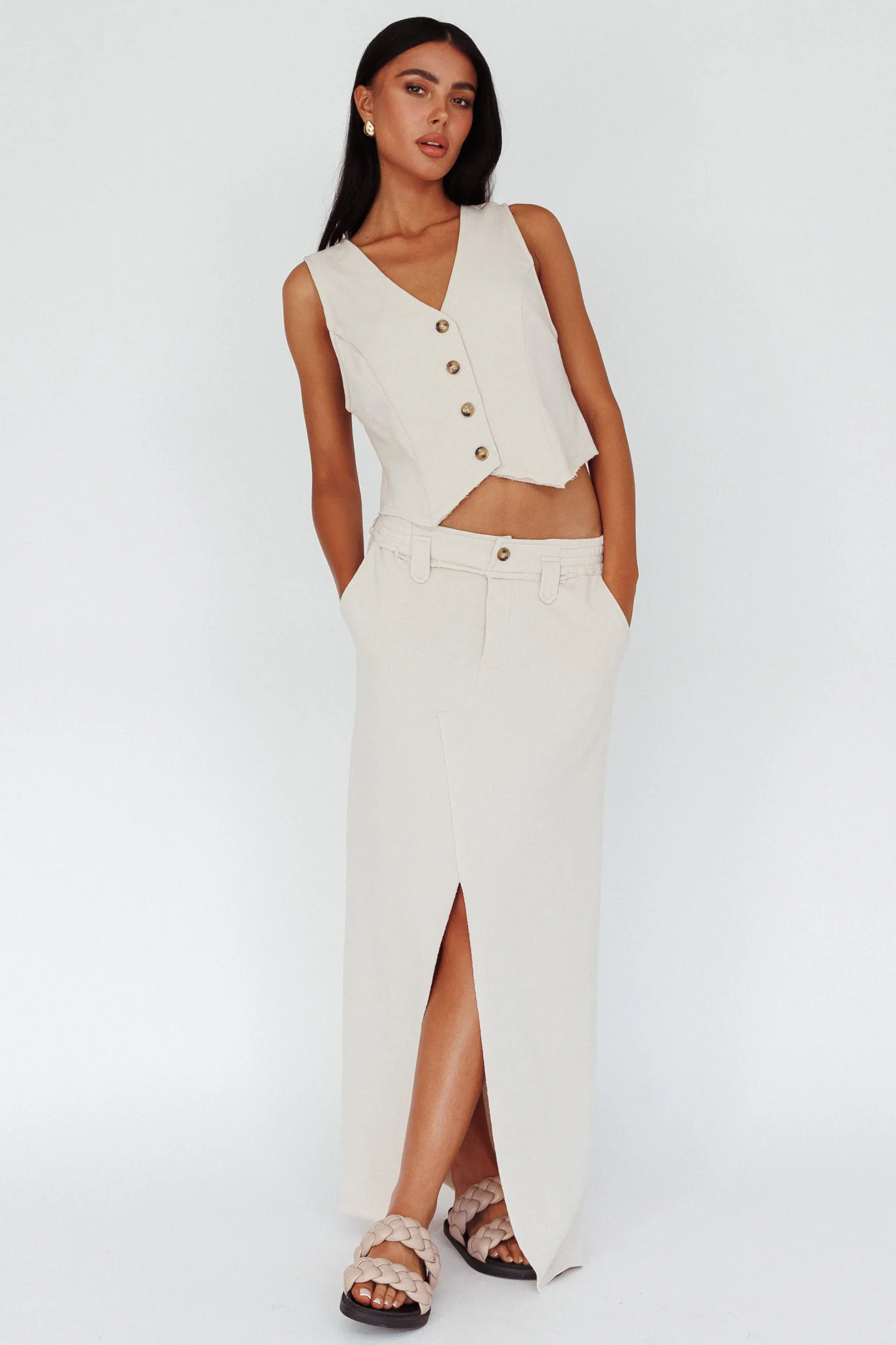 Long Awaited Faux Placket Maxi Skirt Seashell - Seraphlike