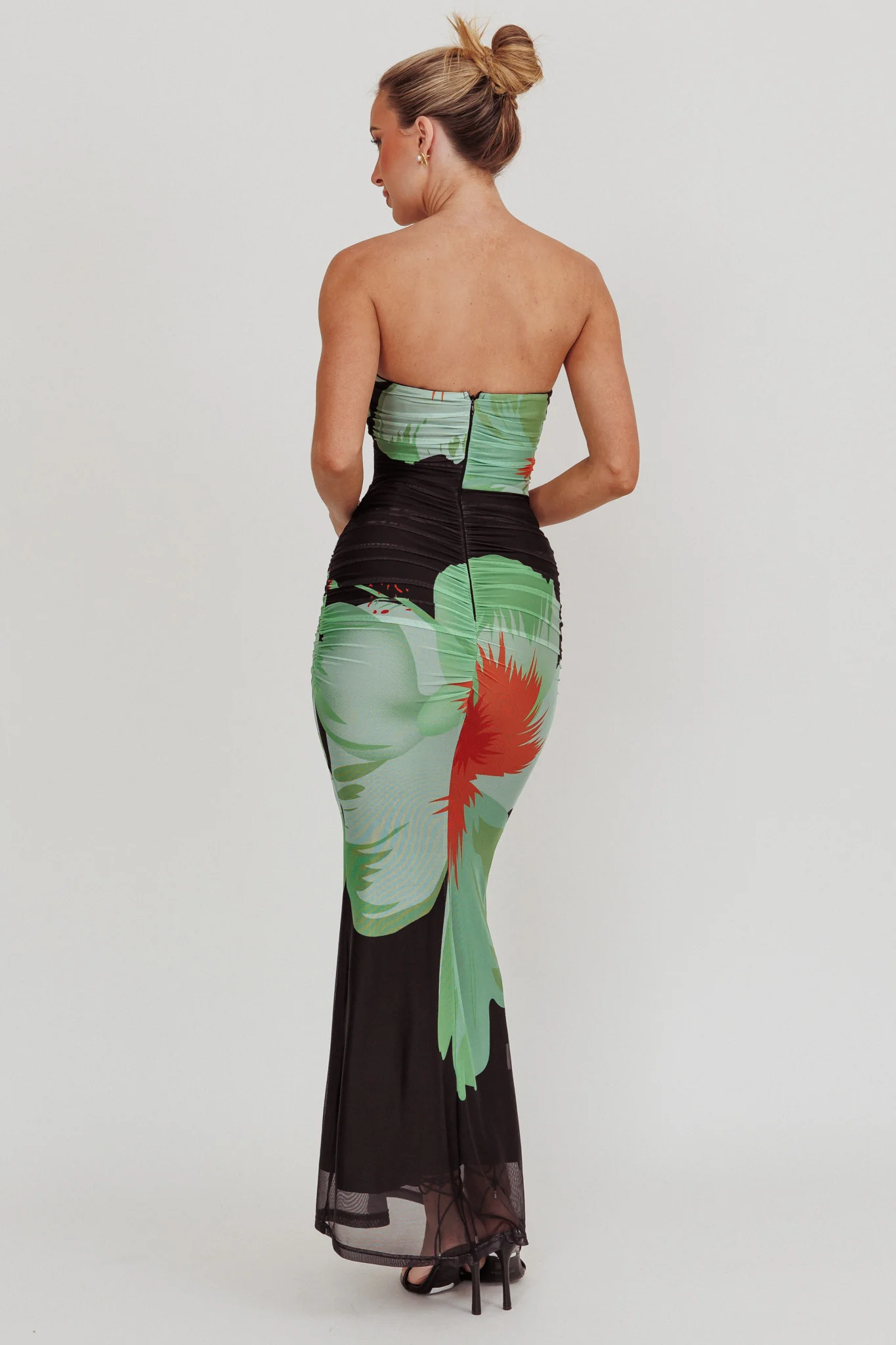 Oliana Sheer Waist Floral Maxi Dress Black - Seraphlike