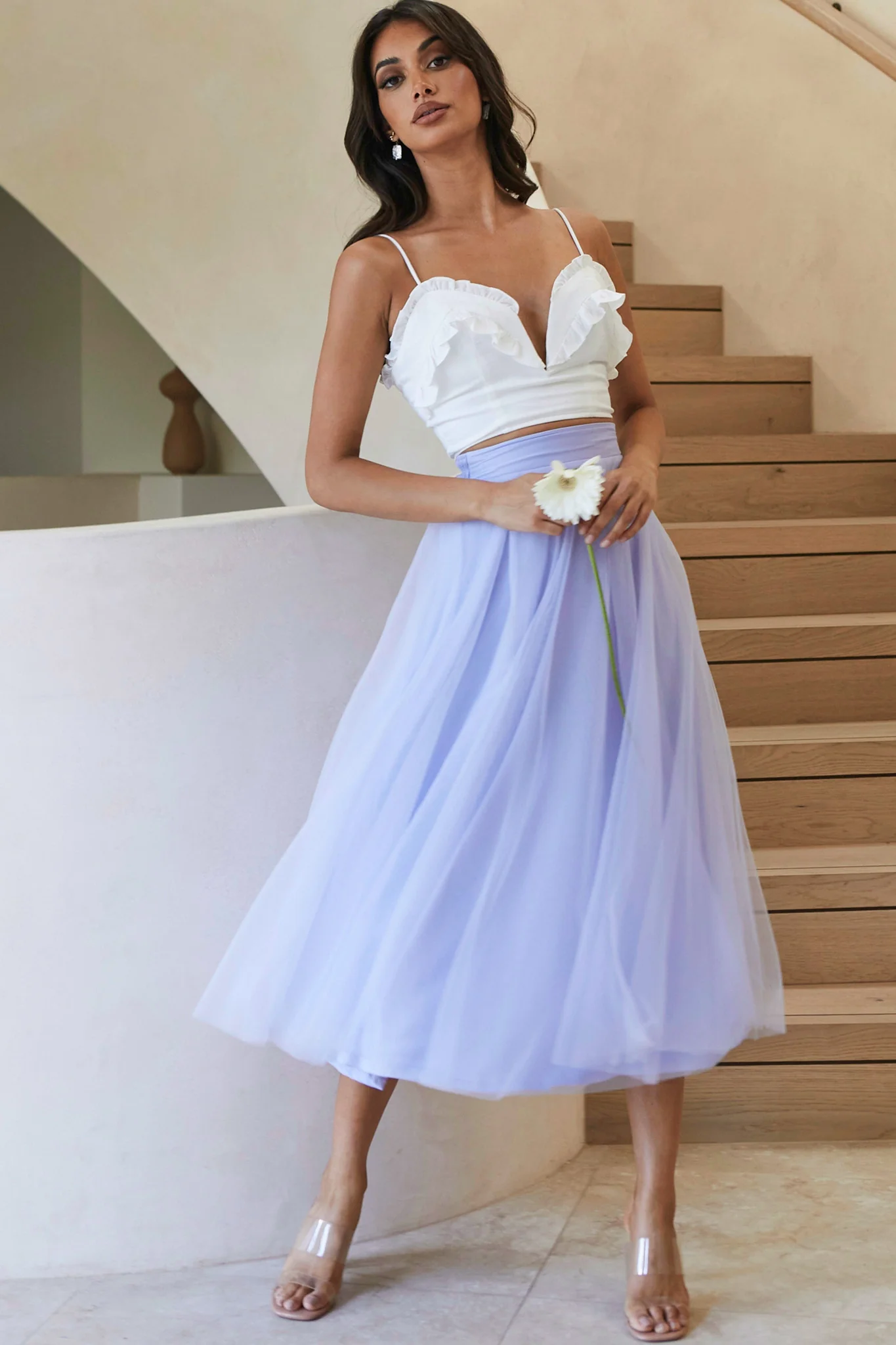 La Seine V-Neckline Frill Trim Crop Top White - Seraphlike