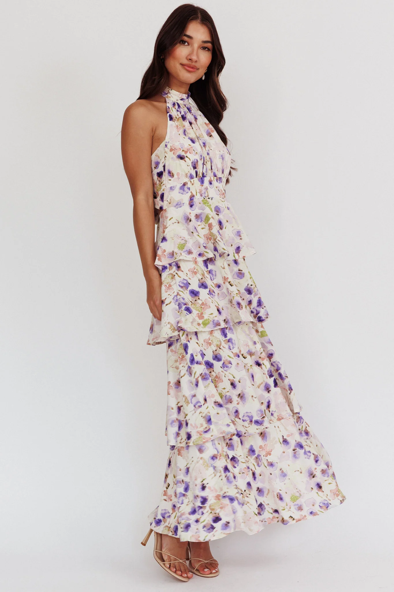 Provence Bloom Tiered Halterneck Dress Blue - Seraphlike