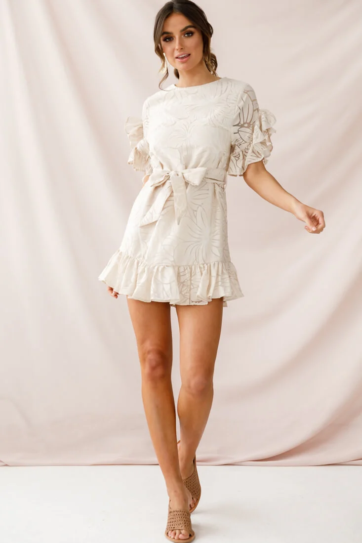 Coolum Ruffle Sleeve Dress Beige - Seraphlike