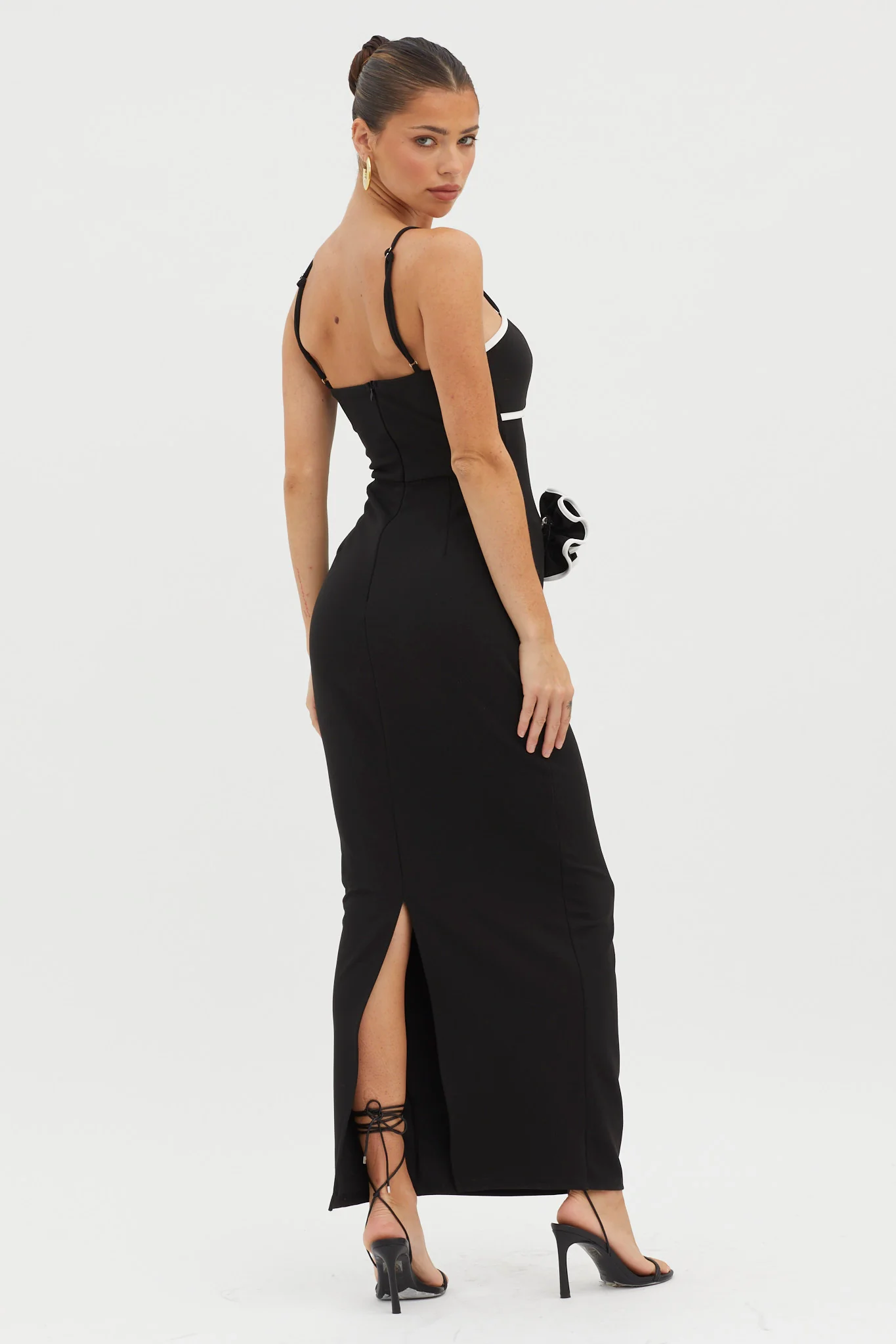 Griselda Flower Decoration Maxi Dress Black - Seraphlike