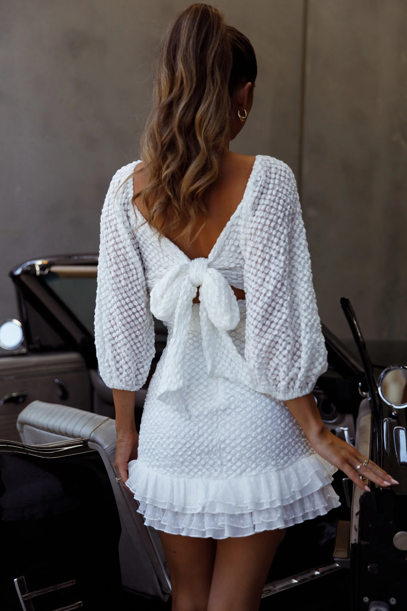 Abby Frill Hem Lace Dress White - Seraphlike