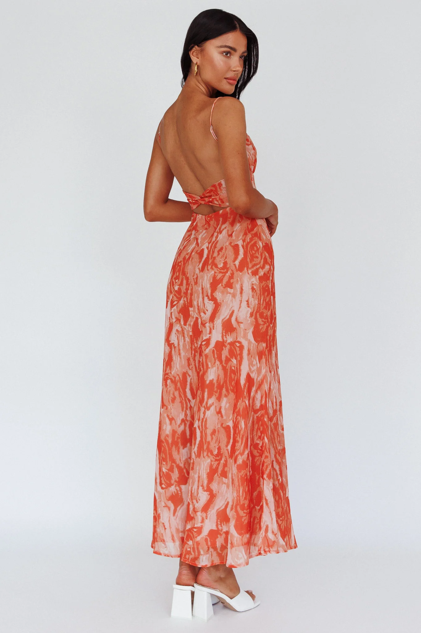 Nerida Twist Back Maxi Dress Swirl Orange - Seraphlike