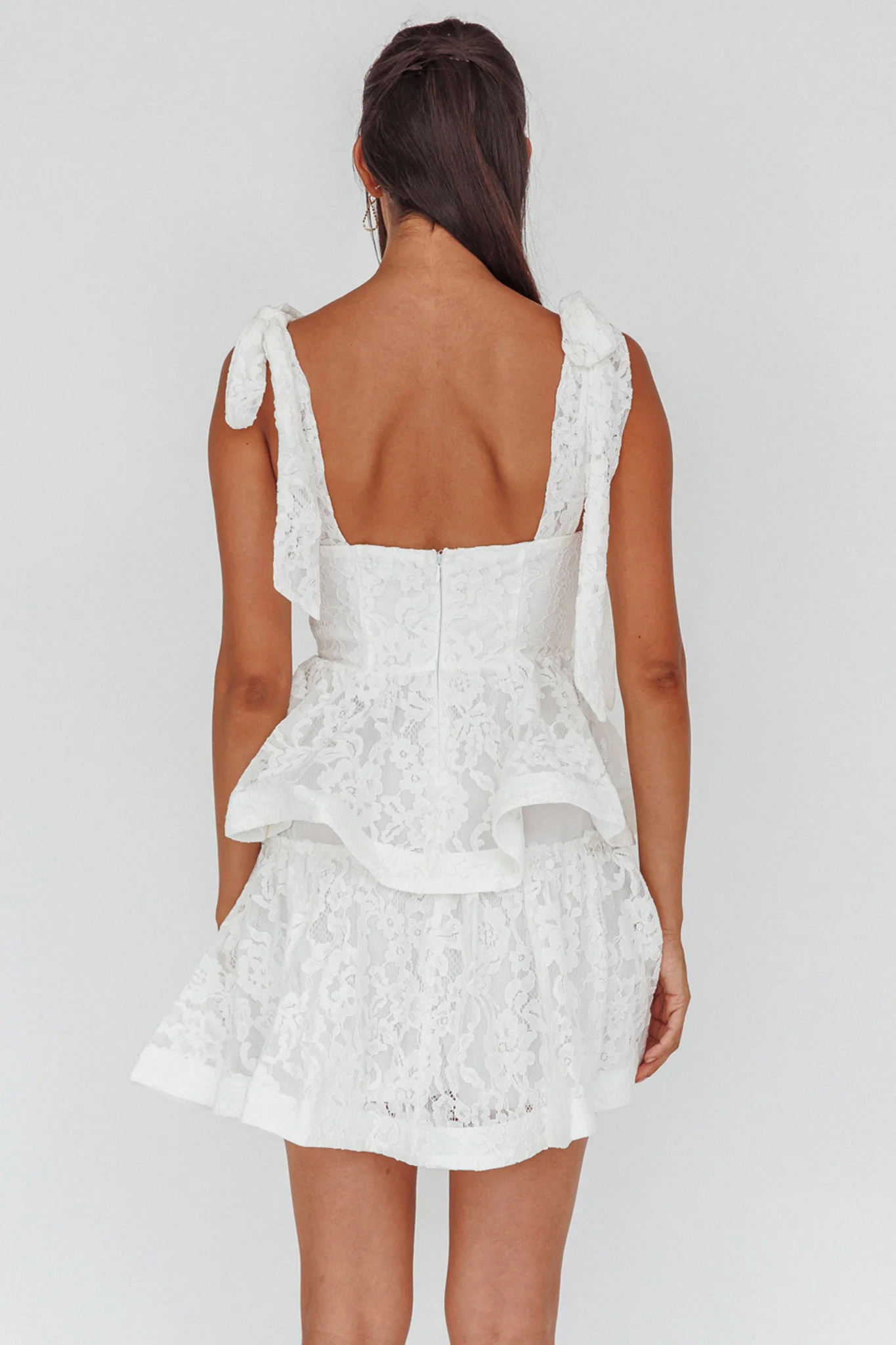 Neriah Tied Shoulder Tiered Lace Mini Dress White - Seraphlike