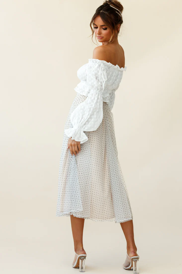 Jasmine Hail Spot Mesh Midi Skirt White - Seraphlike
