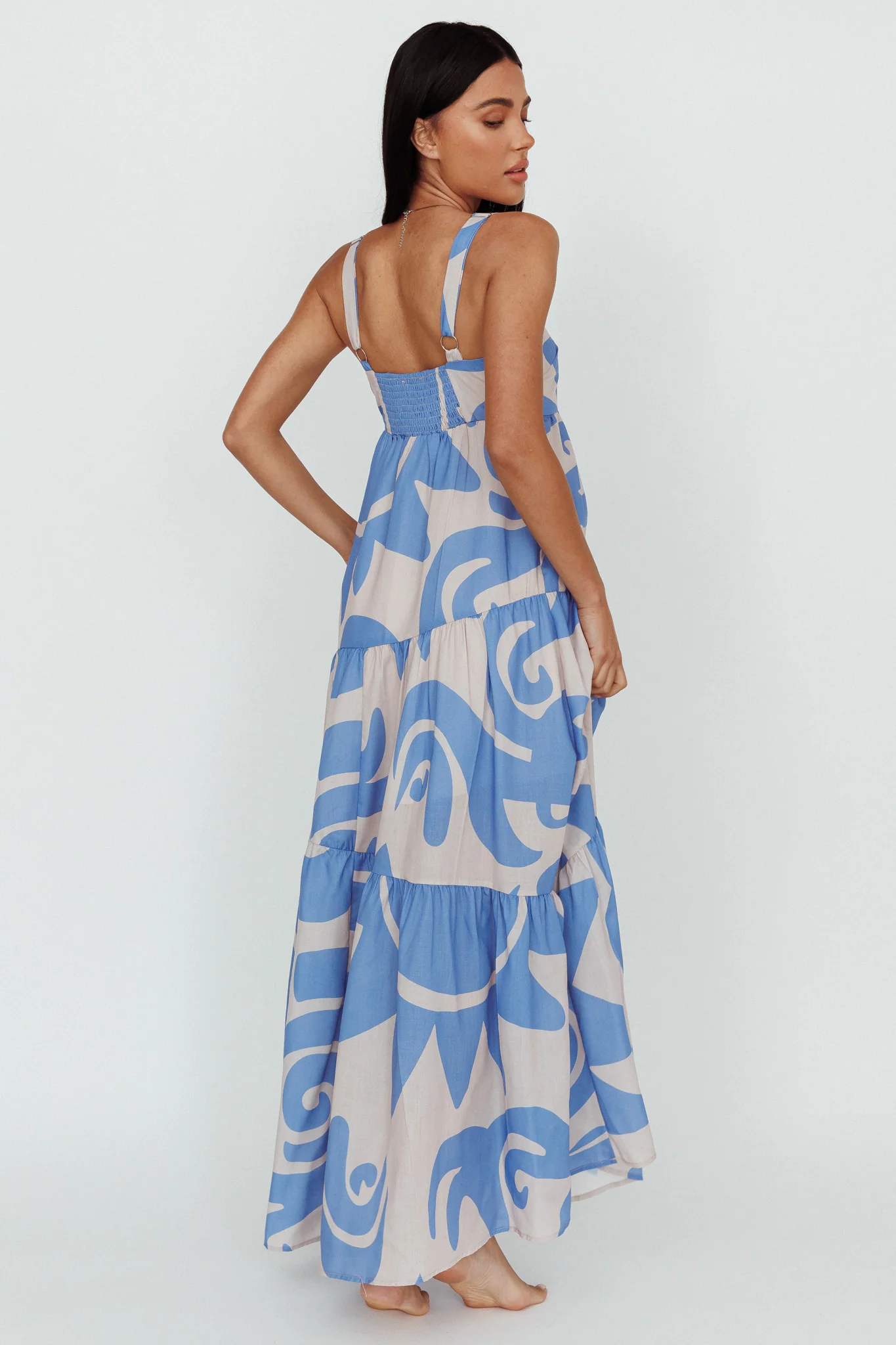 Indianna Square Neckline Maxi Dress Printed Lilac/Sand - Seraphlike