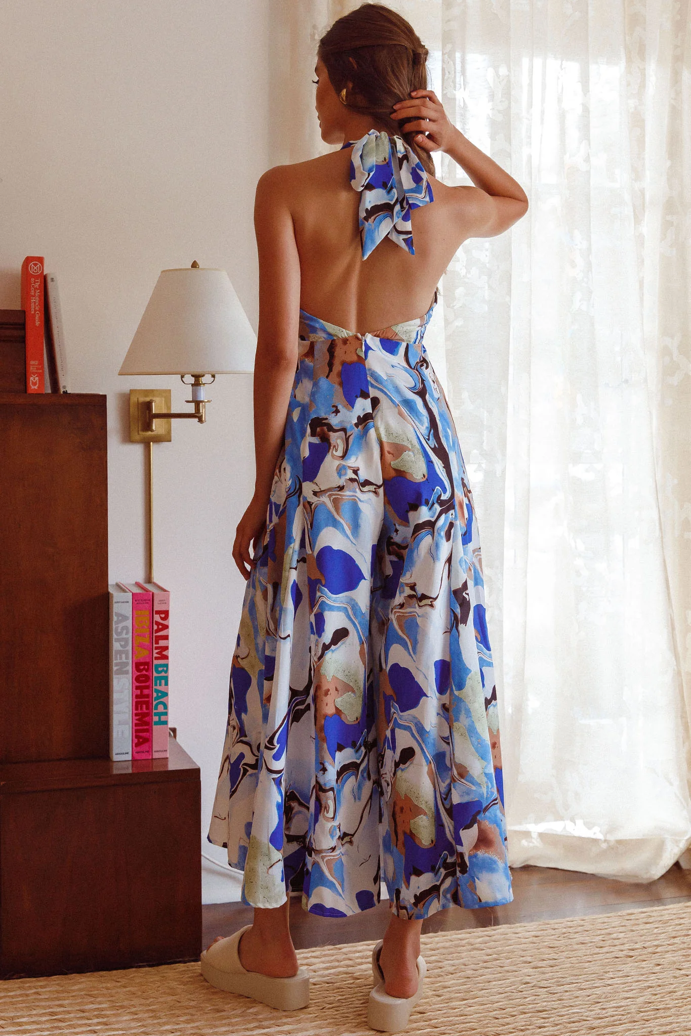 Solstice Sun Halterneck Jumpsuit Swirl Blue - Seraphlike