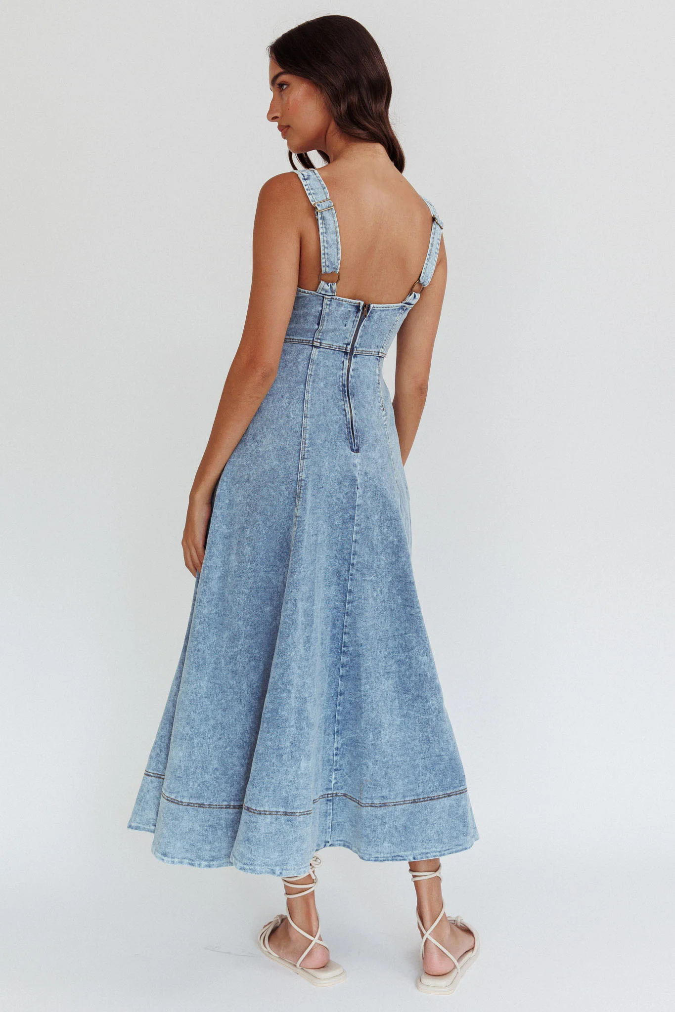 Ellora Side Pocket Midi Dress Denim Blue - Seraphlike