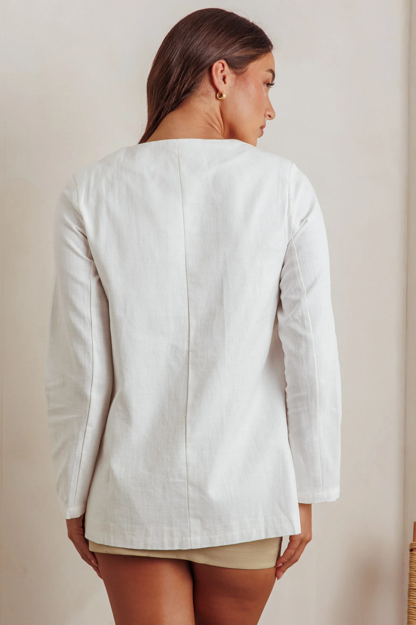 Vikki Round Neck Structured Top Cream - Seraphlike