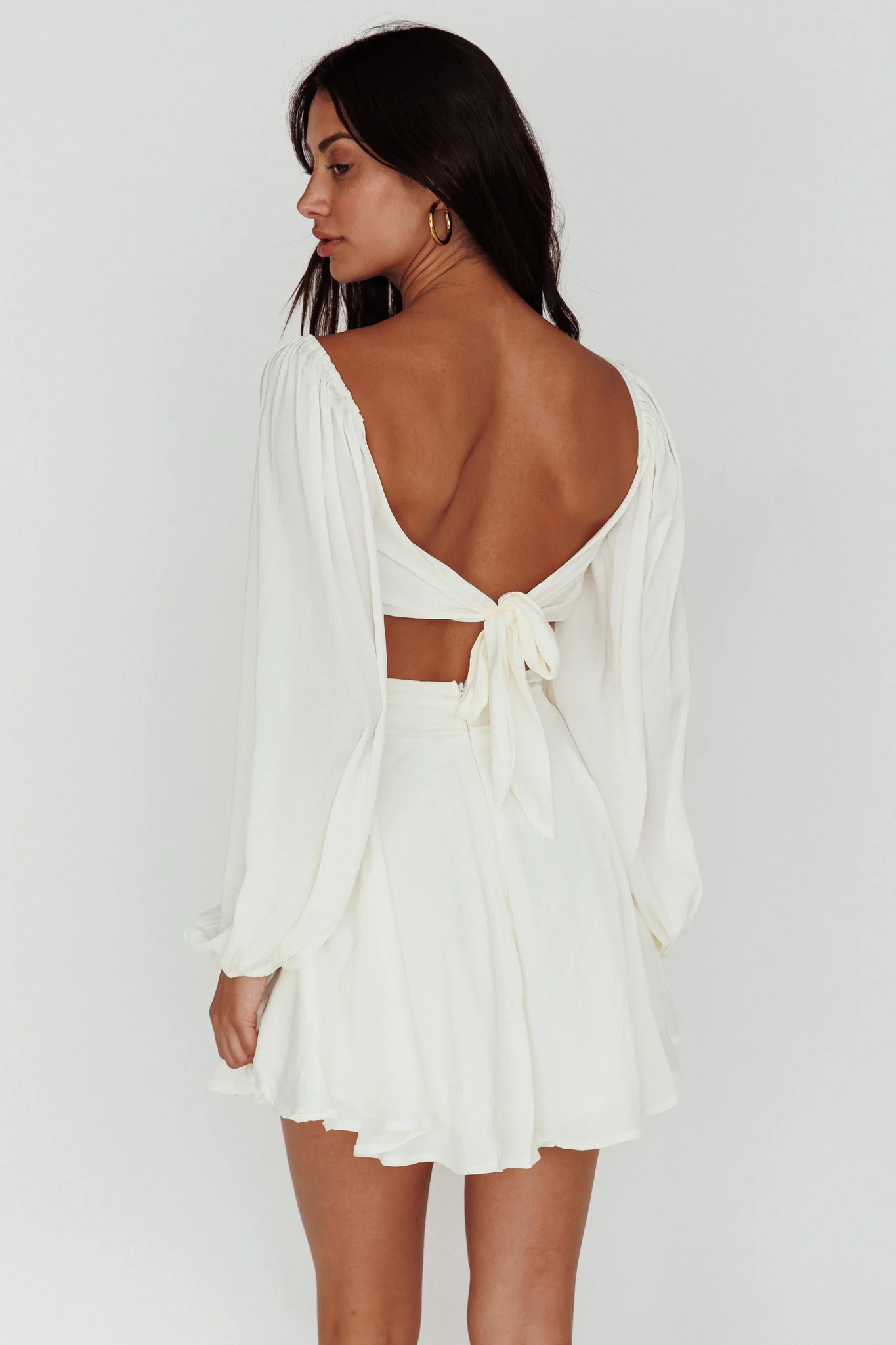 Miraya Balloon Sleeve Twist Mini Dress White - Seraphlike