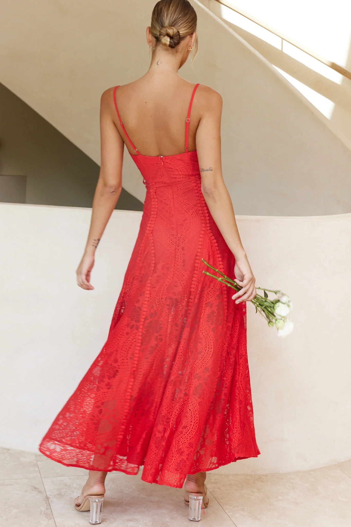 Palm Springs Lace Overlay Maxi Dress Red - Seraphlike