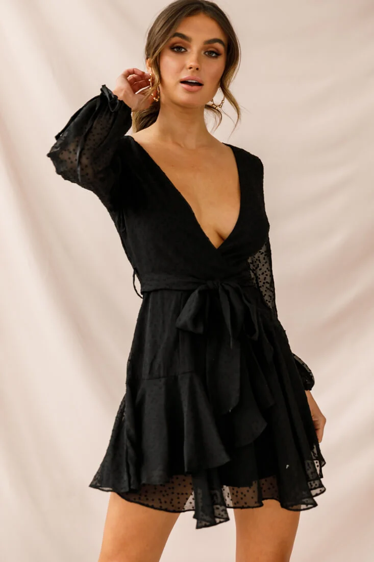 Sheri Hail Spot Chiffon Dress Black - Seraphlike