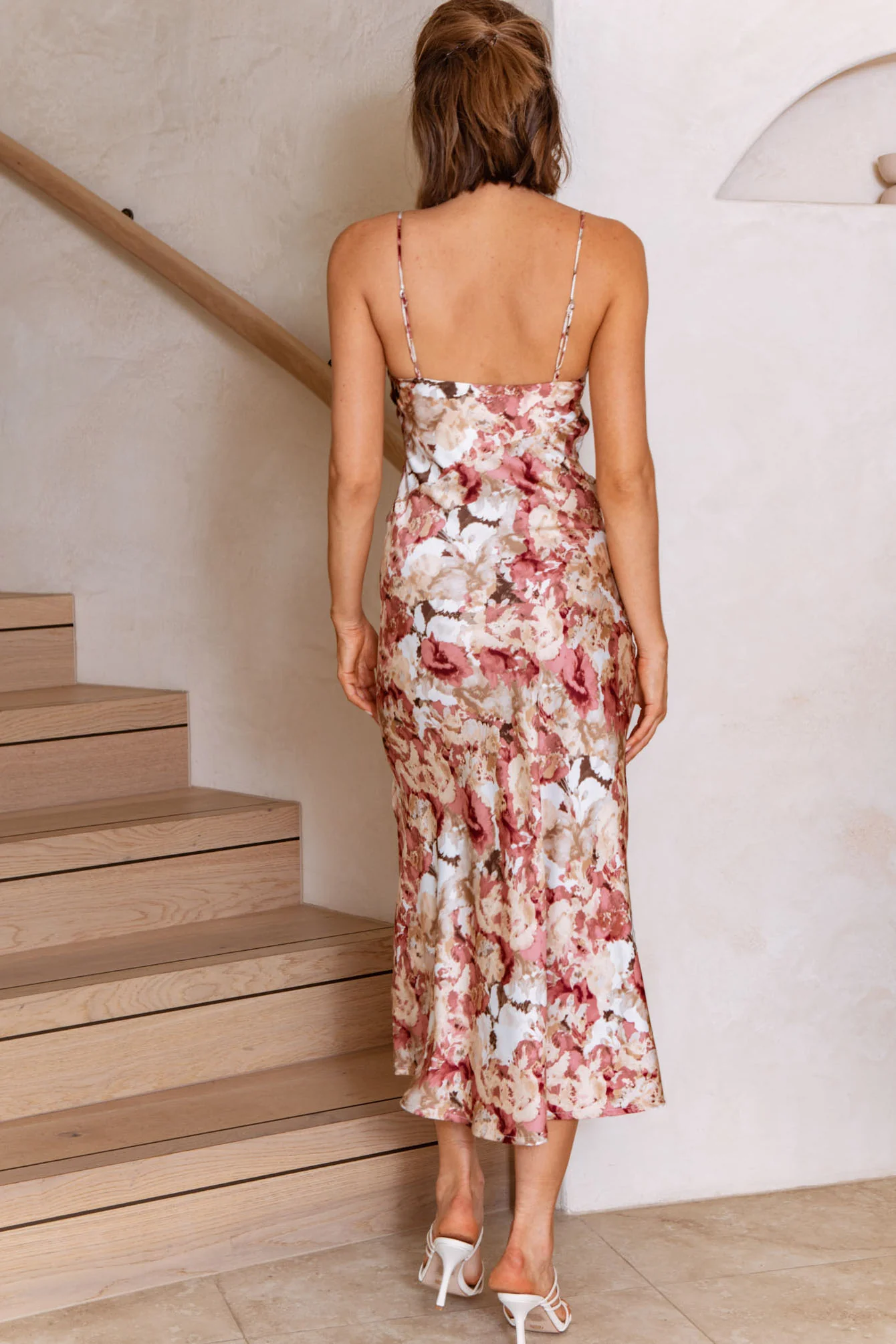 Well Versed Pleated Bust Front Split Dress Floral Abstract Print Rose - Seraphlike