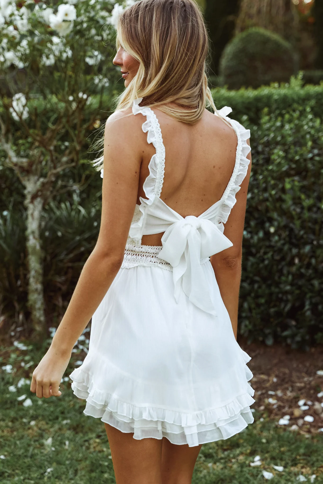 Winnie Lace Bodice Tie-Up Back Dress White - Seraphlike