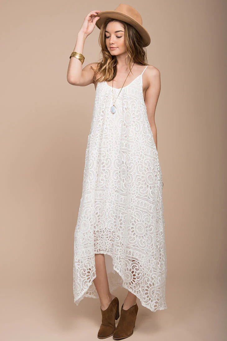Aroura Crochet Maxi Dress White - Seraphlike