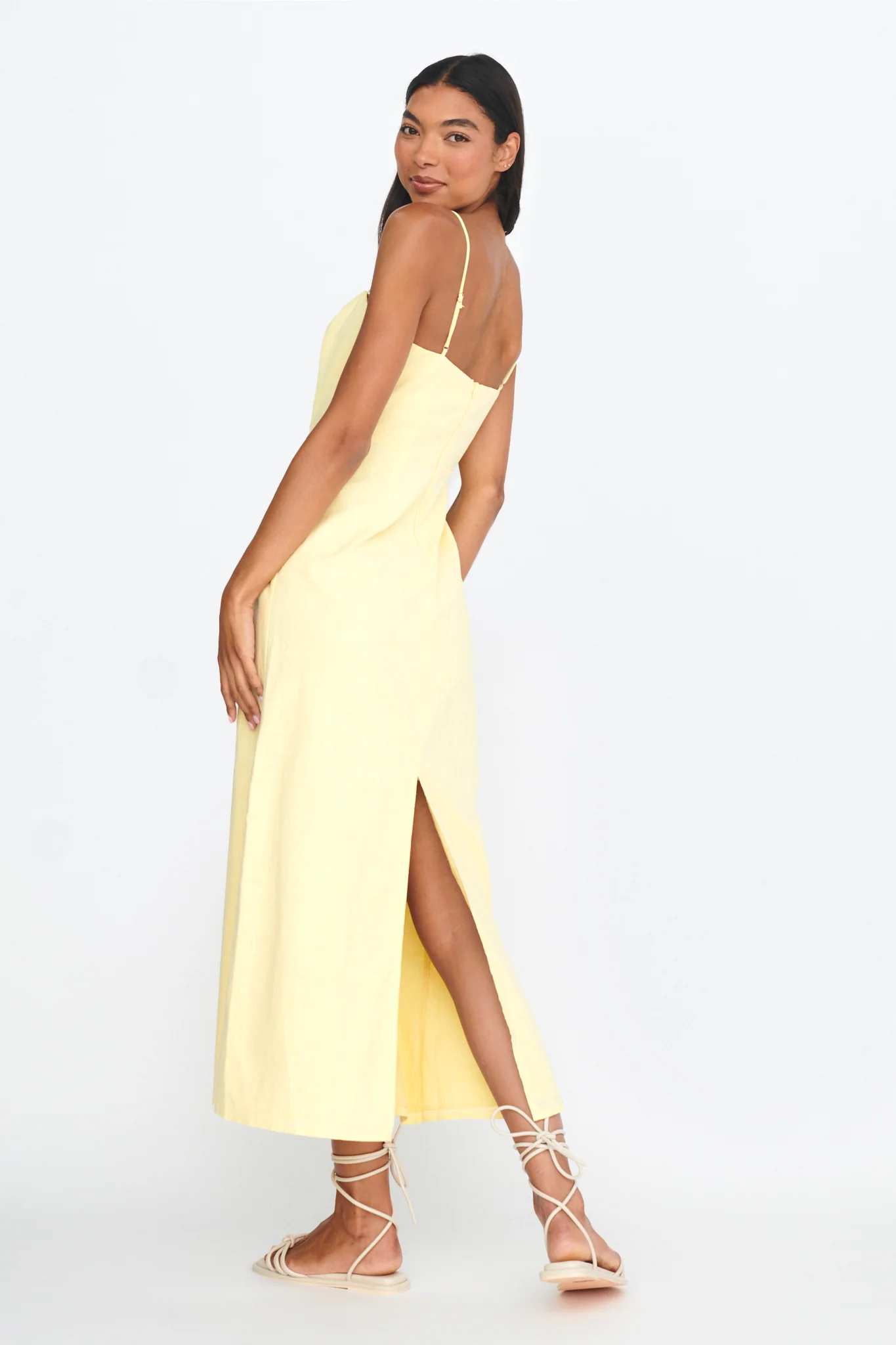 Light Hearted Square Neckline Maxi Dress Lemon - Seraphlike
