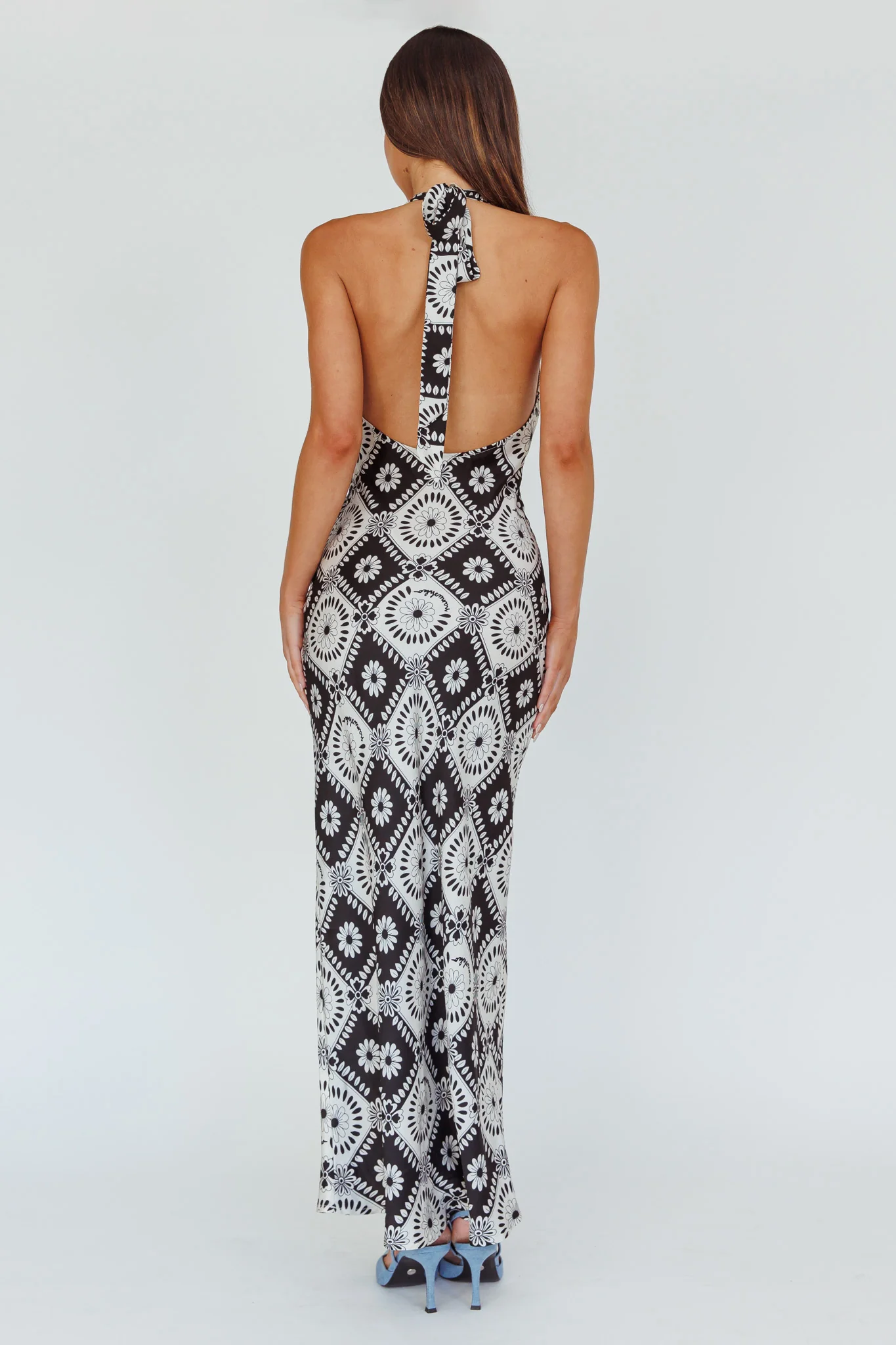 Lavara Halterneck Midi Dress Floral Black - Seraphlike