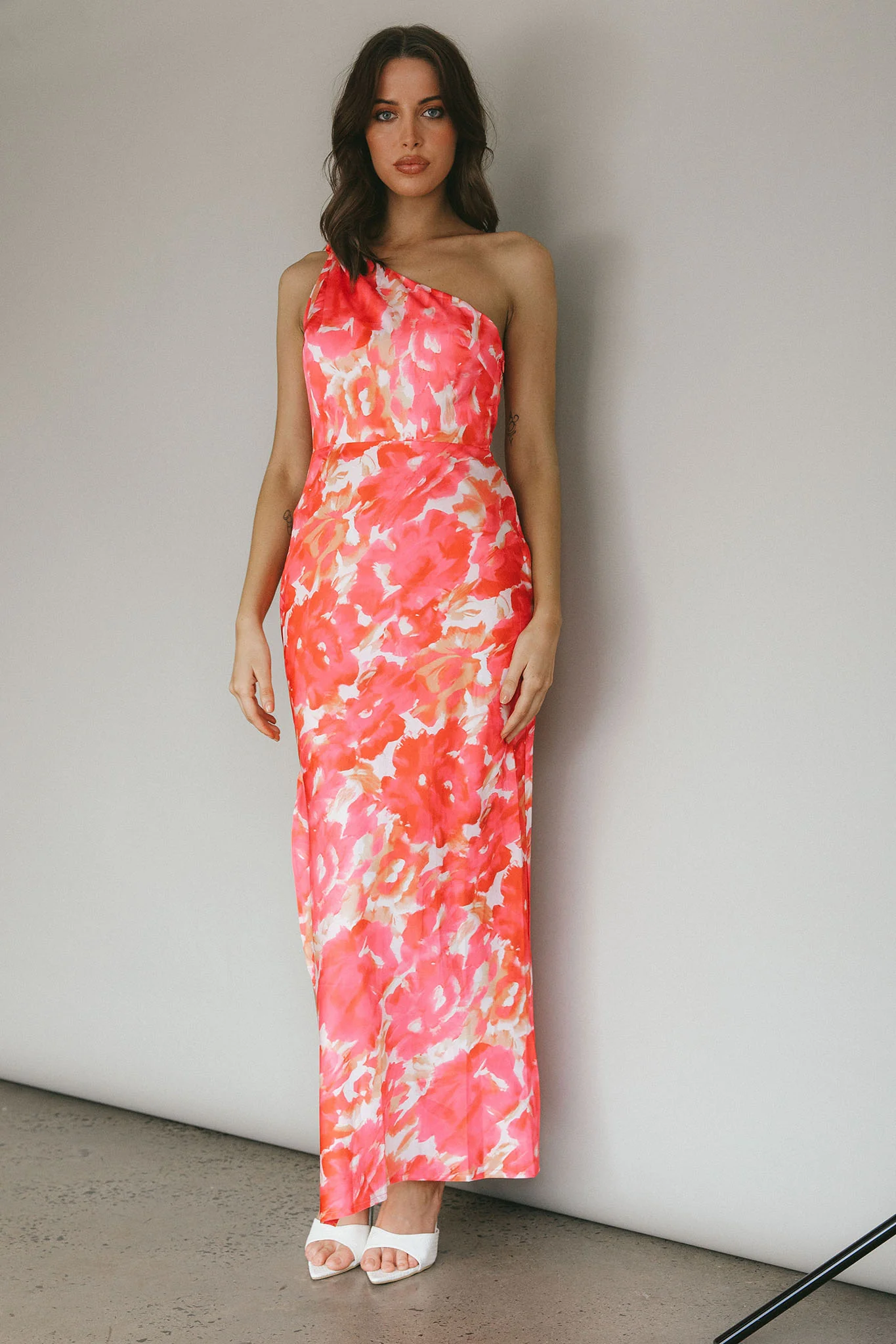 Portland One-Shoulder Maxi Dress Floral Pink - Seraphlike