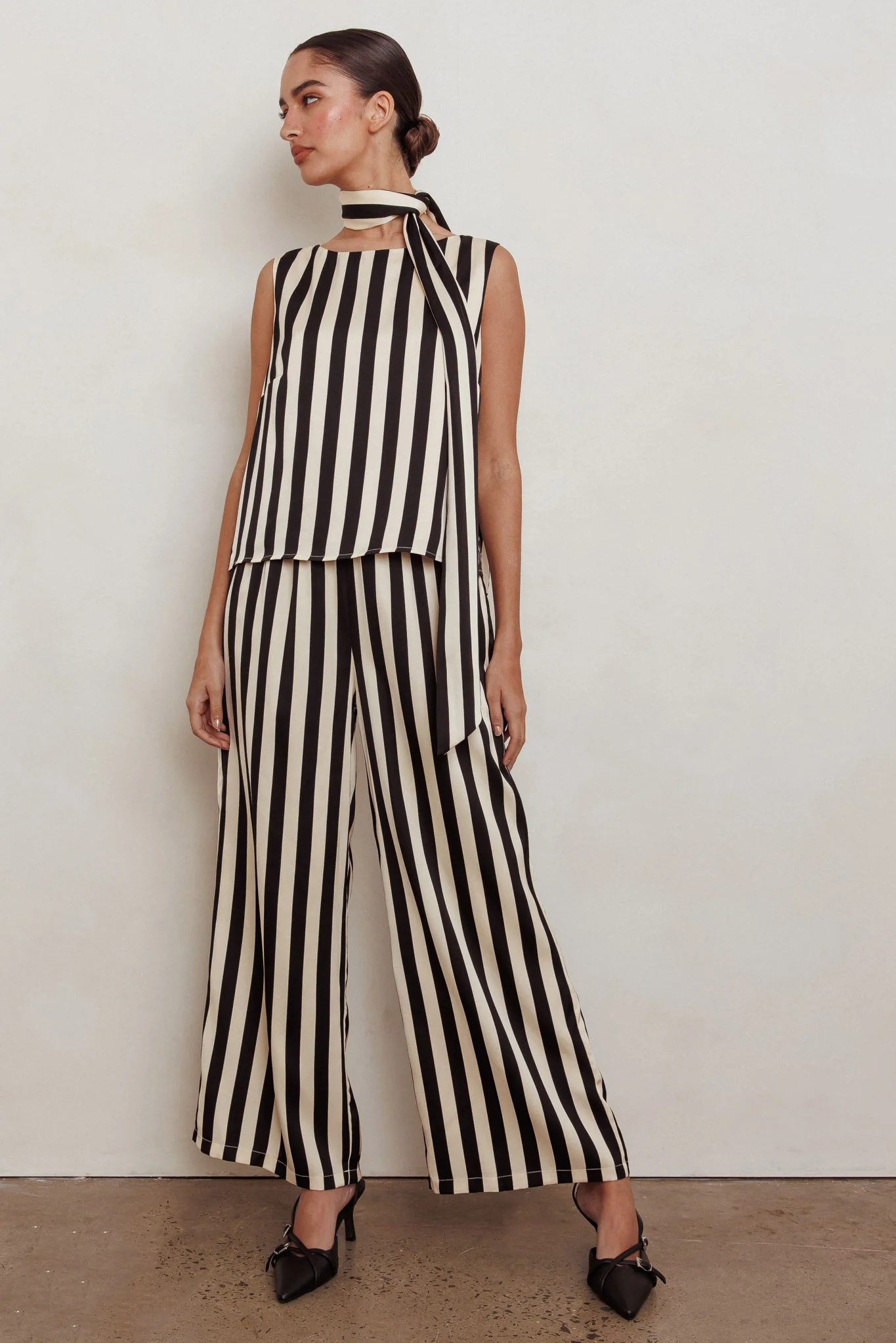 Love Galore Striped Wide Leg Pant Black/Beige - Seraphlike