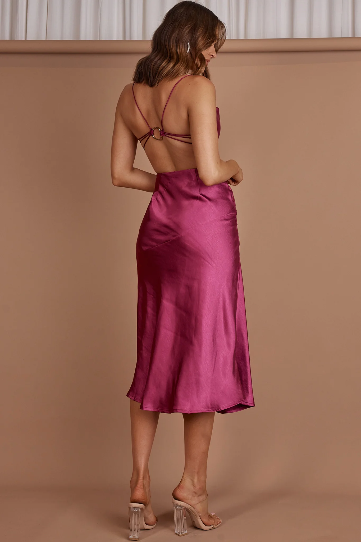 Midnight Muse Strappy Back Midi Dress Fuchsia - Seraphlike