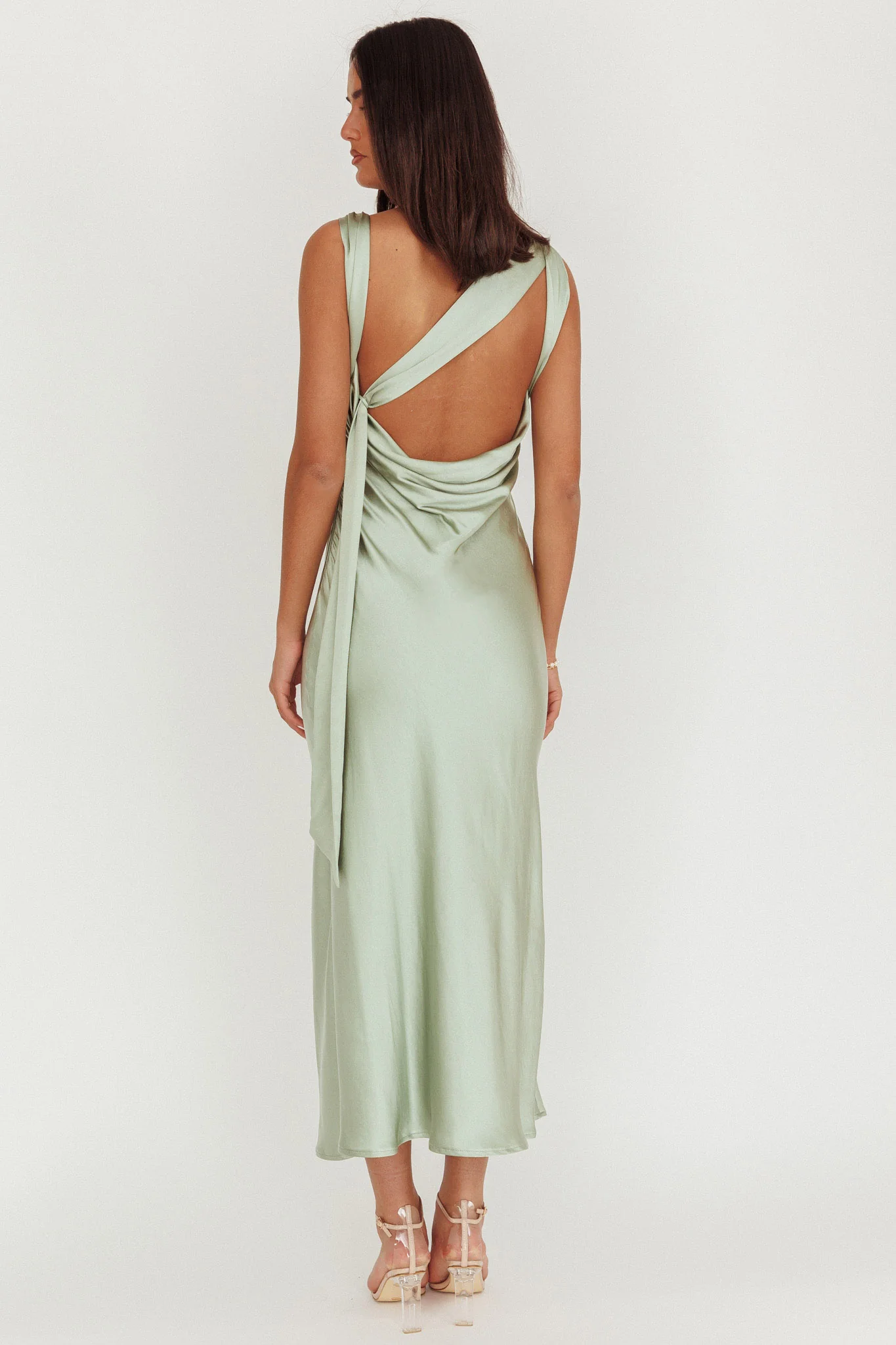 Take Care Backless Sash Maxi Dress Pistachio - Seraphlike