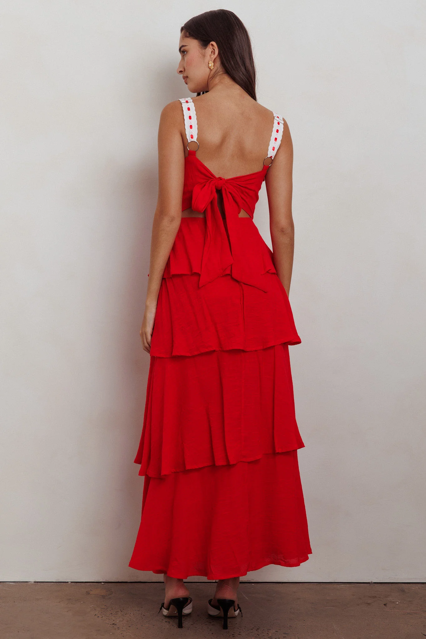 Provence Bloom Tiered Ruffle Maxi Dress Red - Seraphlike